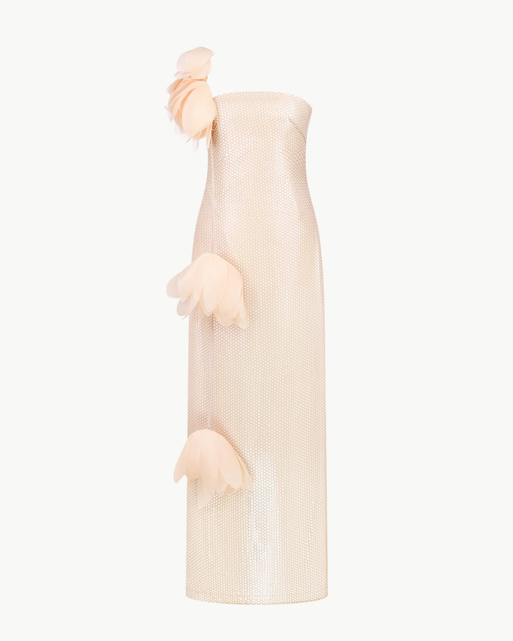 One-shoulder sequin floral gown in beige