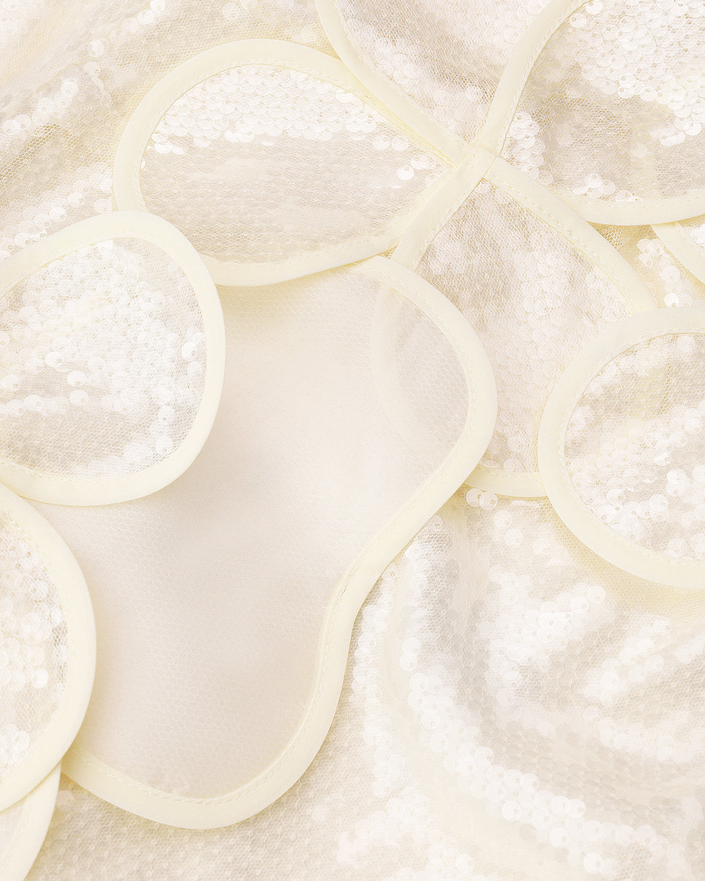 Handcrafted sequin mini dress with floral appliqués in beige