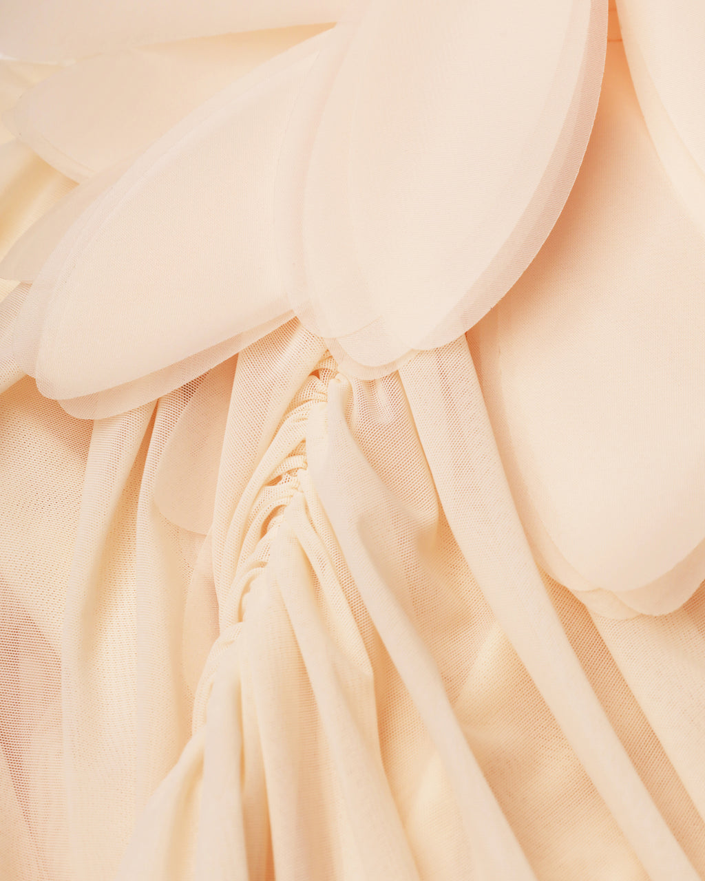 Draped mini dress with oversized florals in light apricot