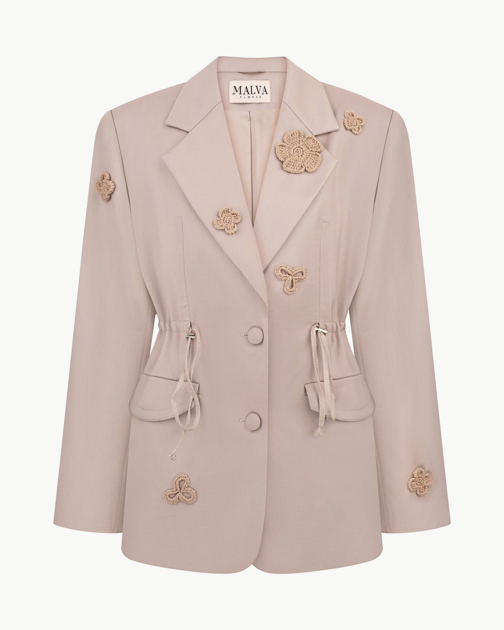 Relaxed-fit blazer with handmade florals in cappuccino