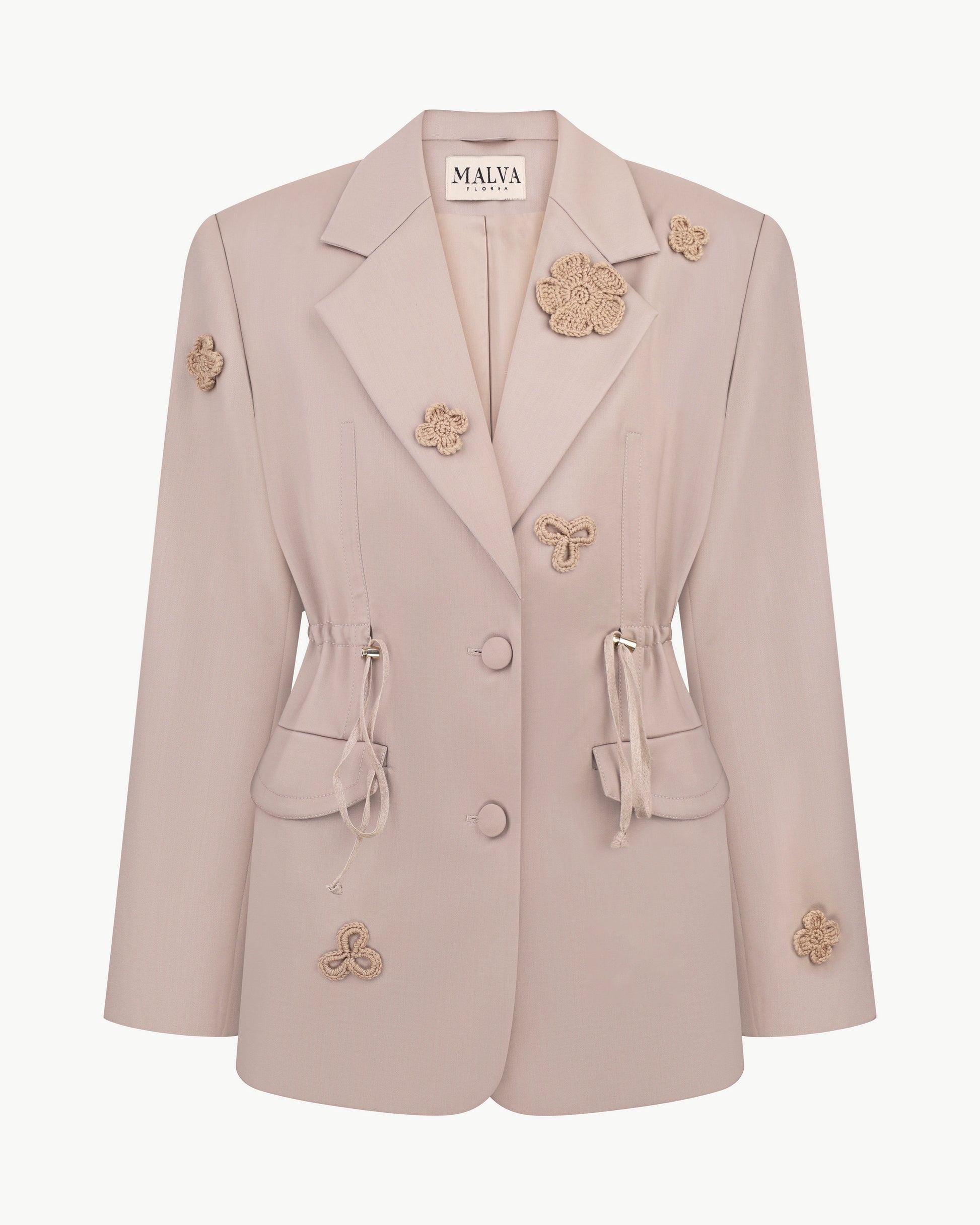 Relaxed-fit blazer with handmade florals in cappuccino