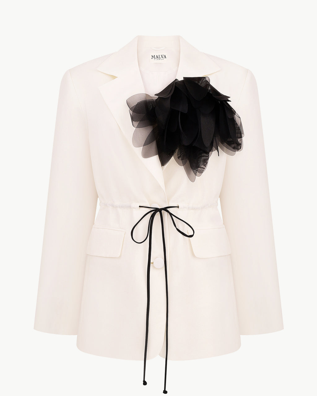 Classic blazer with detachable flower in ivory