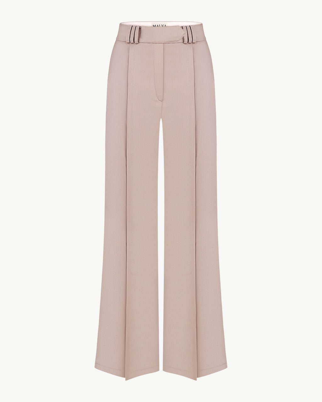 Bias-cut flared pants with slip detail in cappuccino