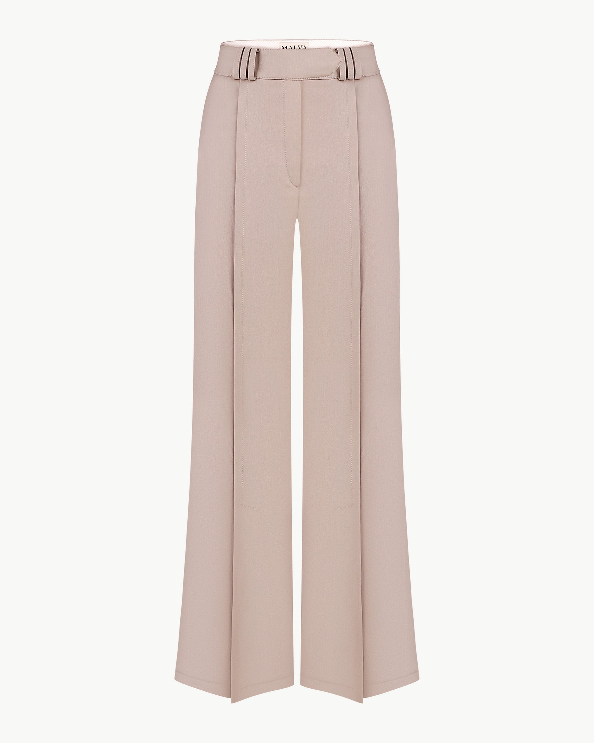 Bias-cut flared pants with slip detail in cappuccino
