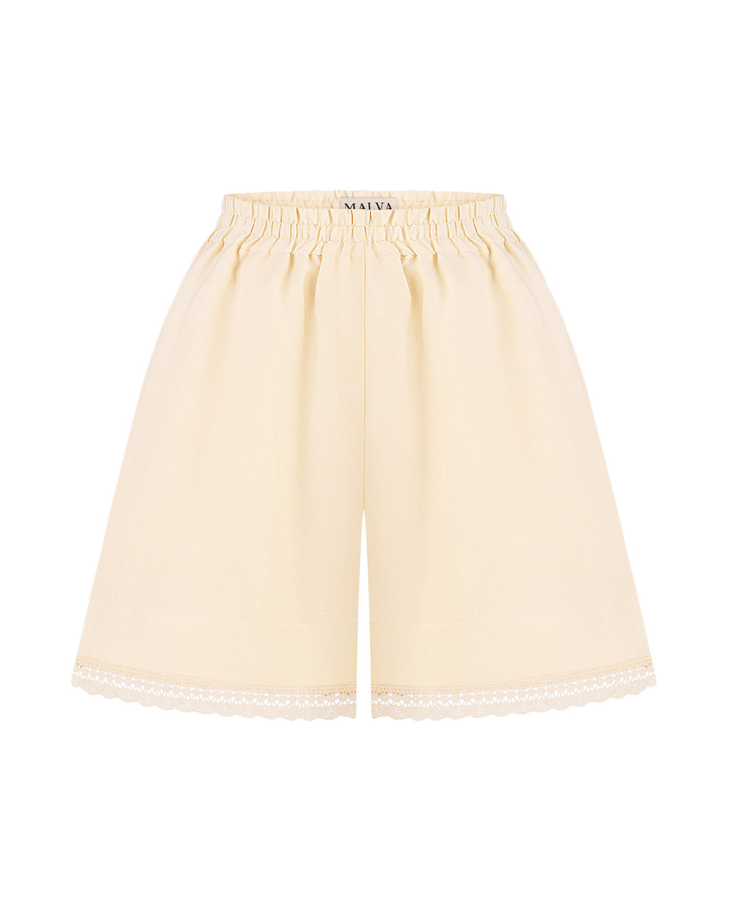 Lace-trimmed high-waisted shorts in light apricot
