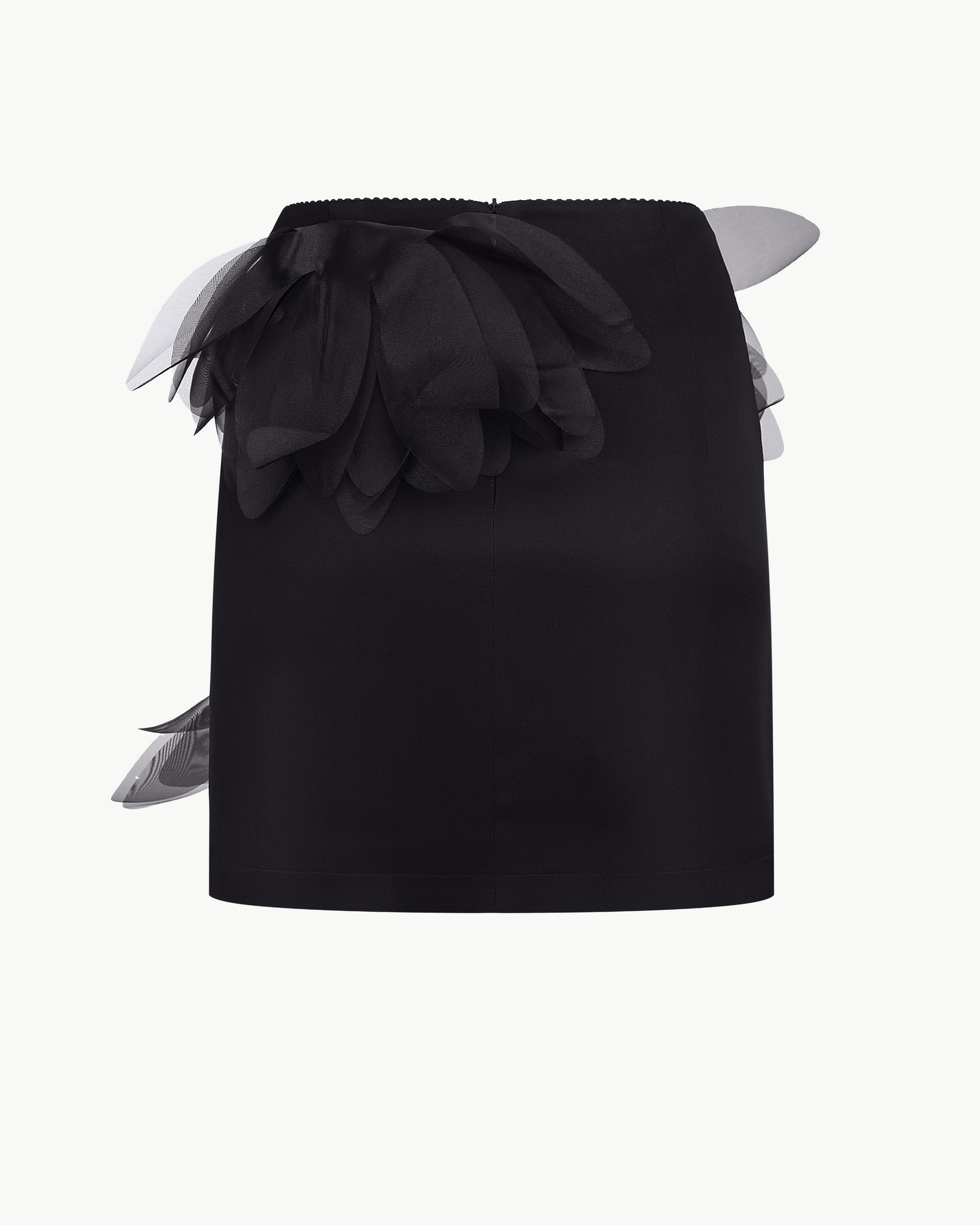 Fitted floral-appliqué mini skirt in black