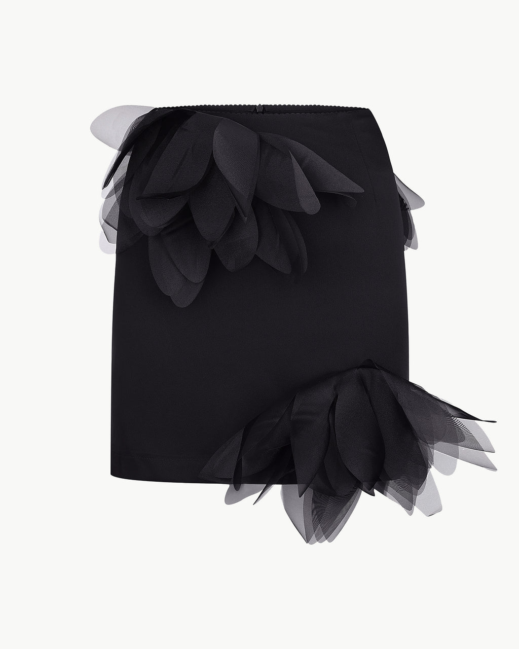 Fitted floral-appliqué mini skirt in black