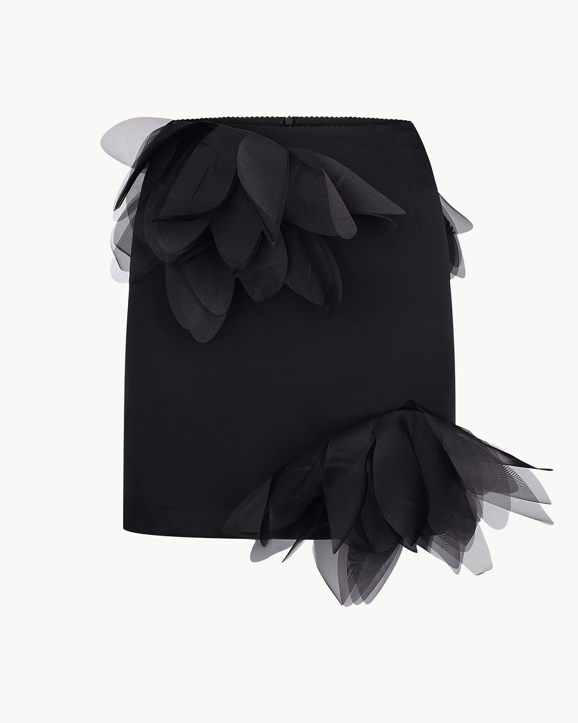Fitted floral-appliqué mini skirt in black