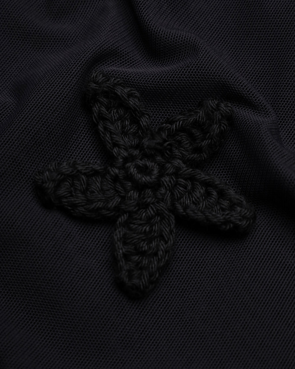 Flowing mesh floral-appliqué maxi skirt in black