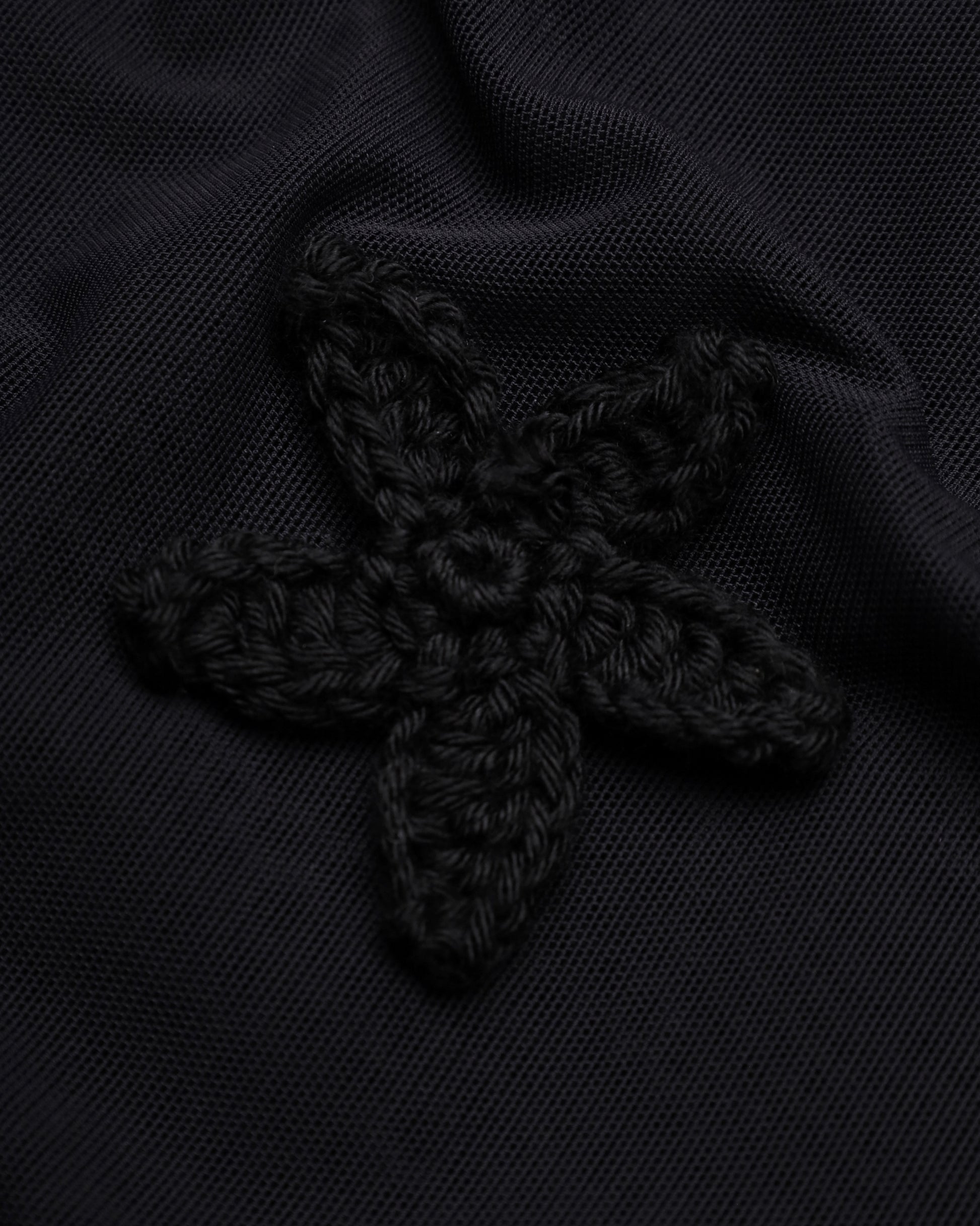 Flowing mesh floral-appliqué maxi skirt in black