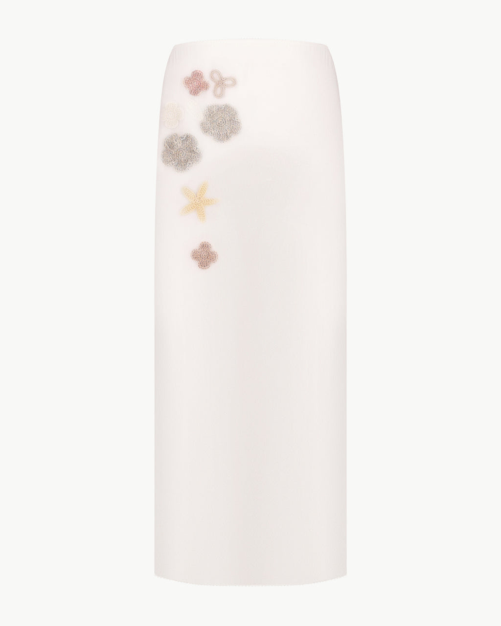 High-waisted floral-appliqué pencil skirt in white