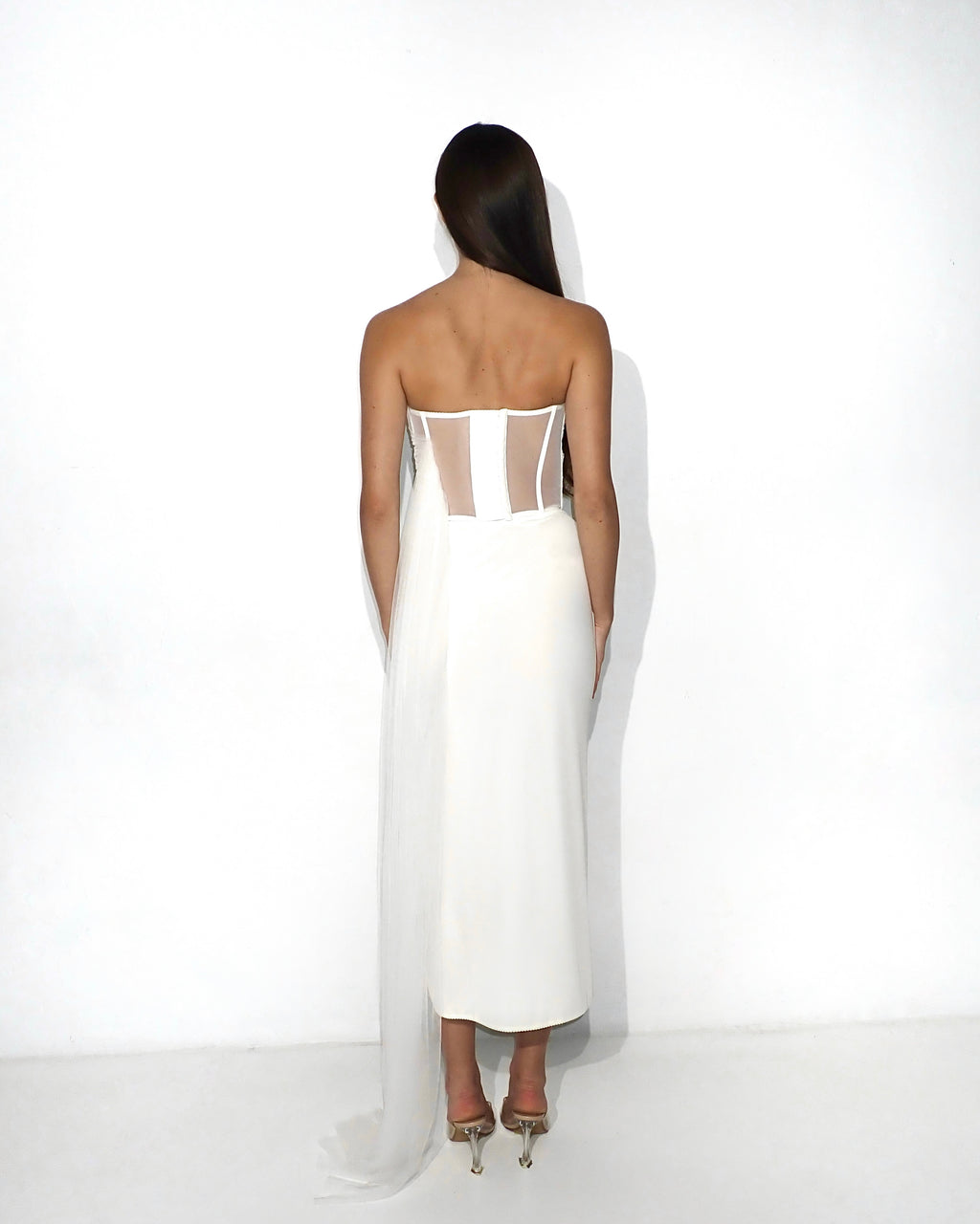 Strapless corset top with 3D crochet florals in white