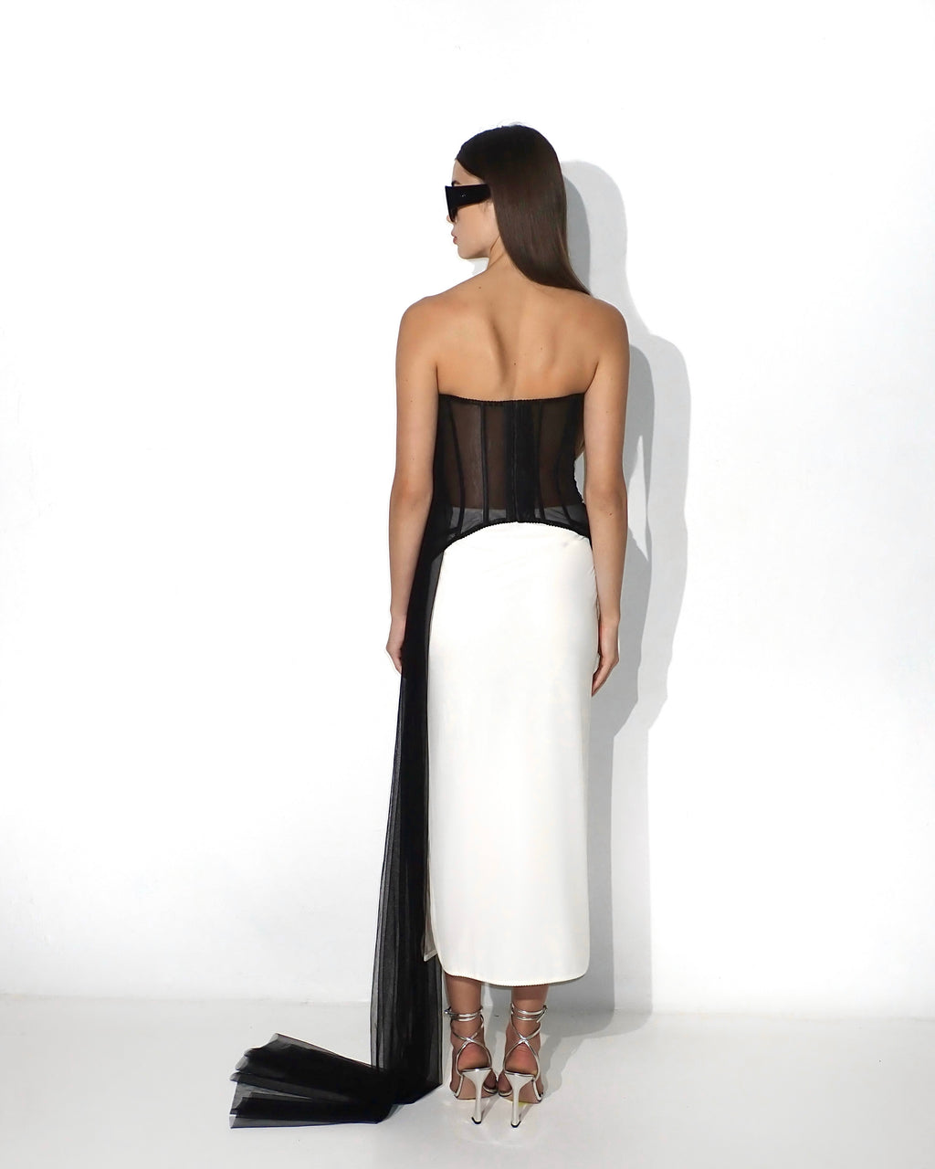 Strapless corset top with 3D crochet florals in black