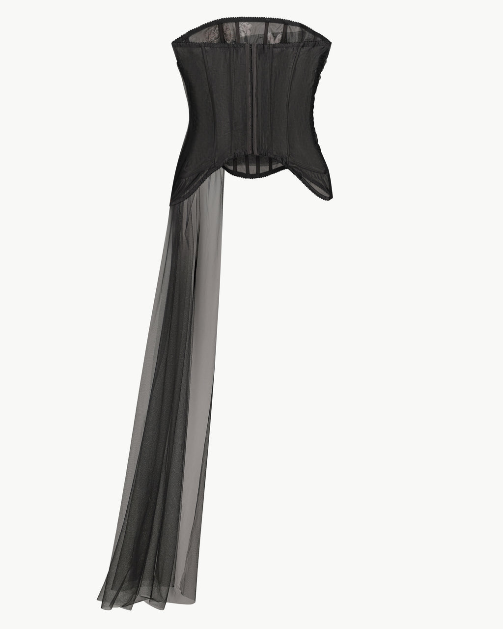 Strapless corset top with 3D crochet florals in black