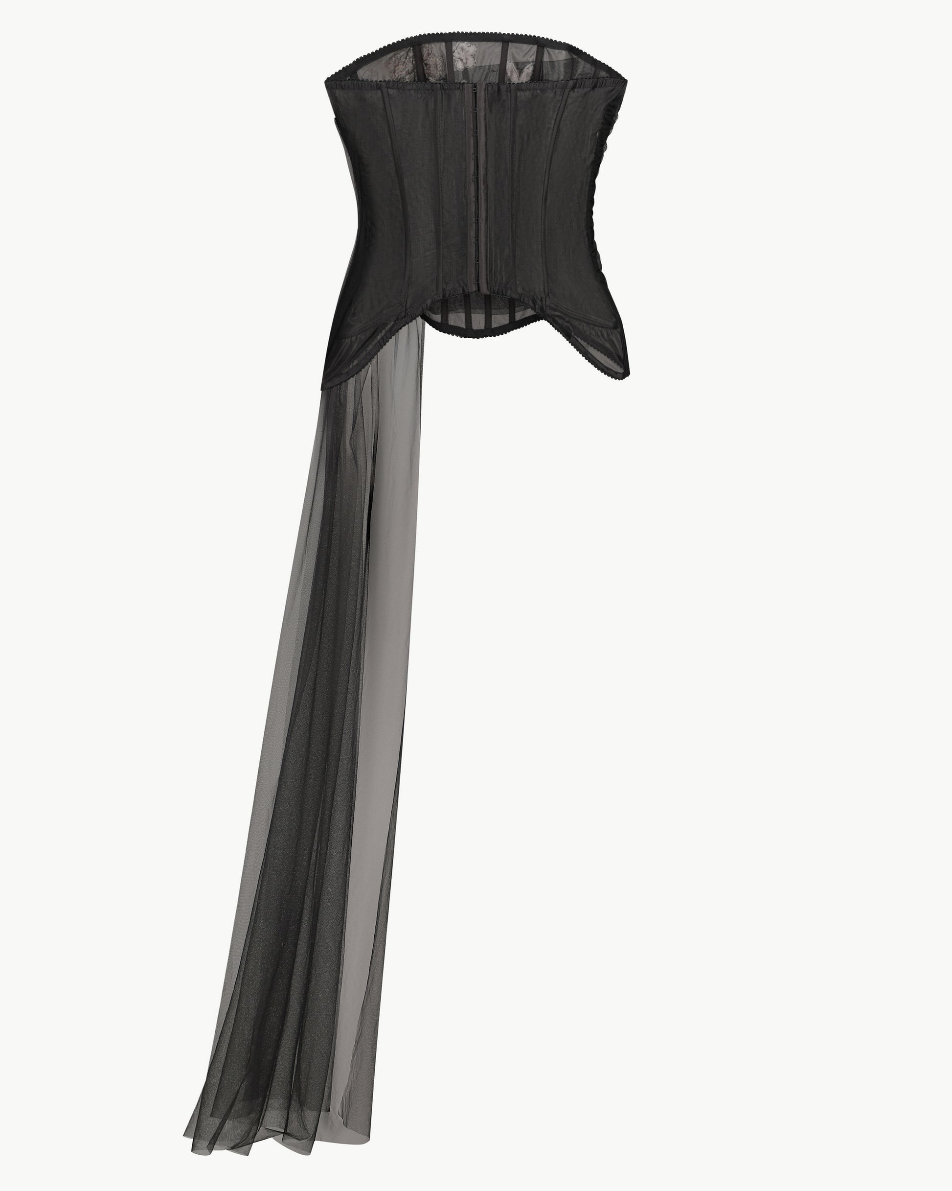 Strapless corset top with 3D crochet florals in black