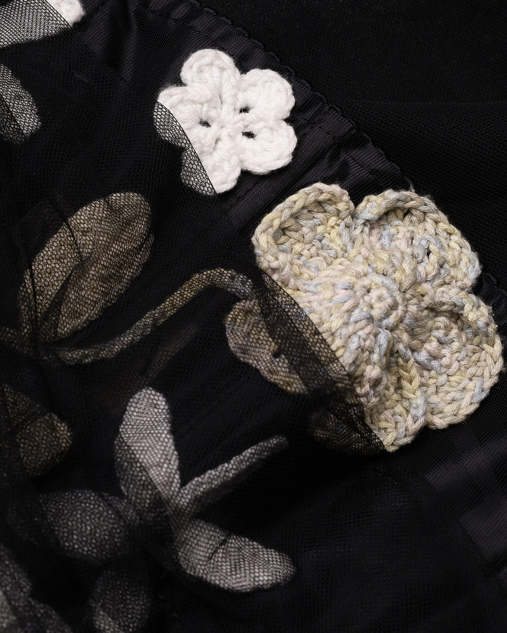 Strapless corset top with 3D crochet florals in black