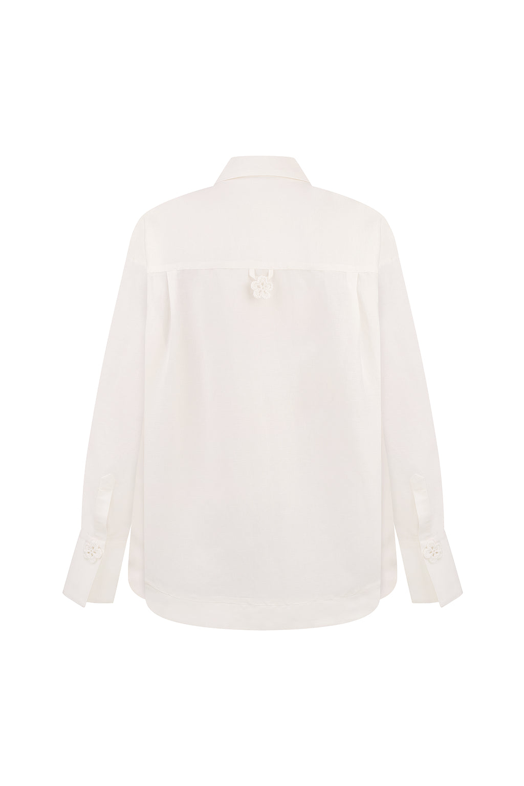 Linen-viscose blouse with crochet florals in ivory