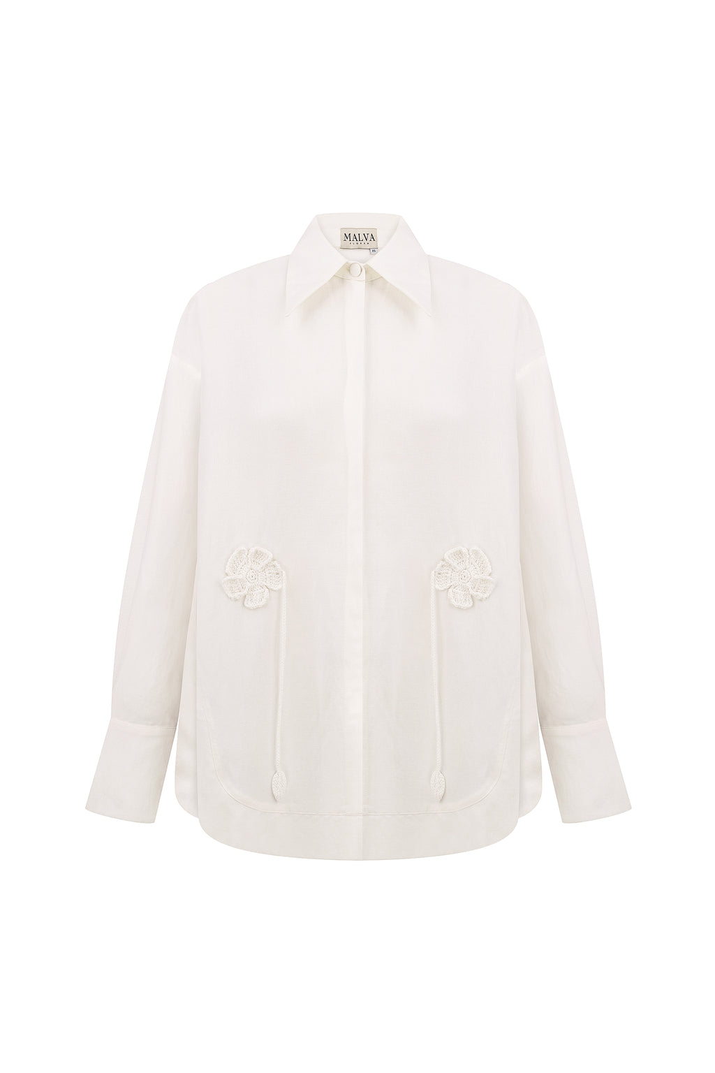 Linen-viscose blouse with crochet florals in ivory