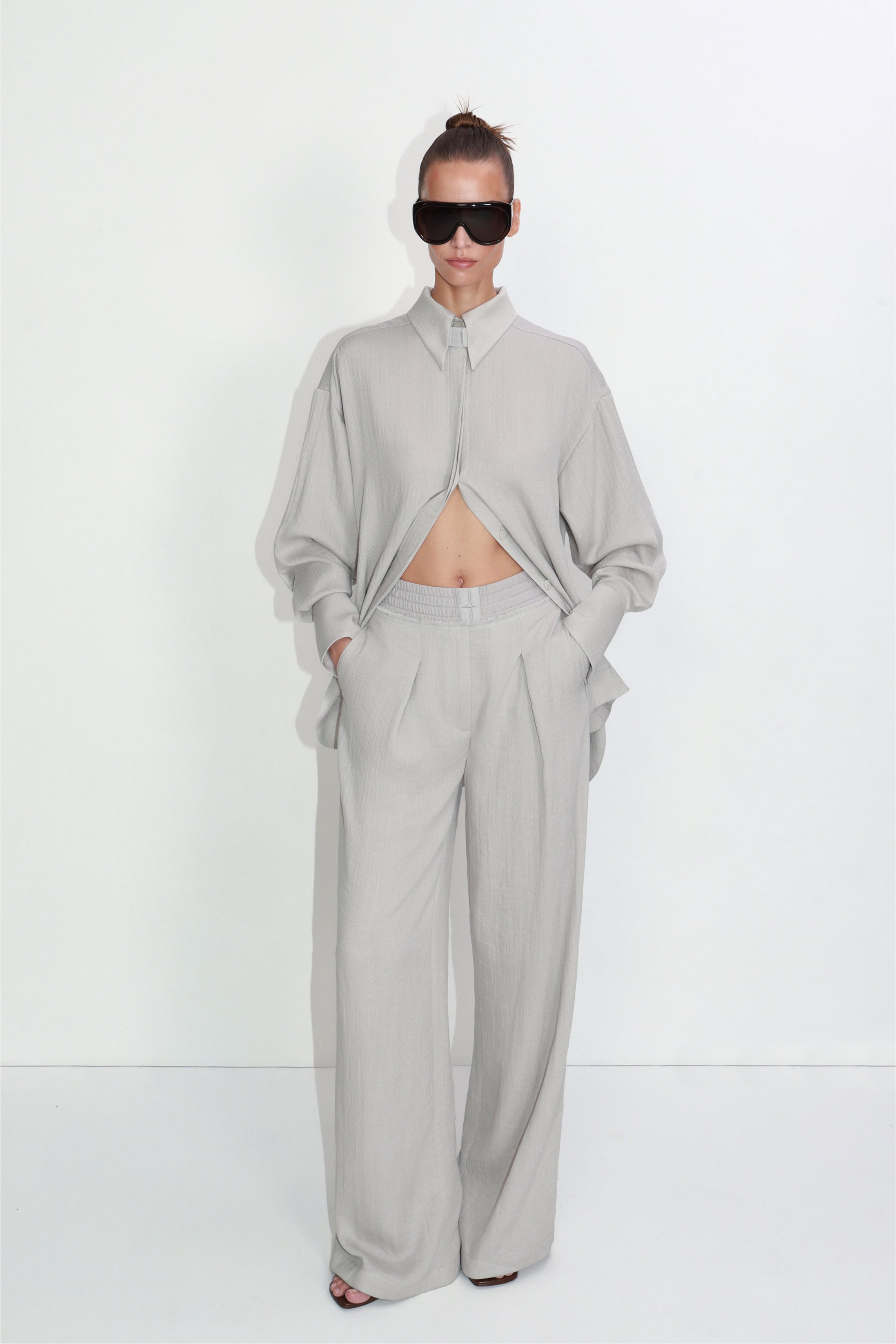 wide slacks pants × silver bracelet Viscose Wide-Leg Pants | Spring/Summer 2026 (SS26) Collection