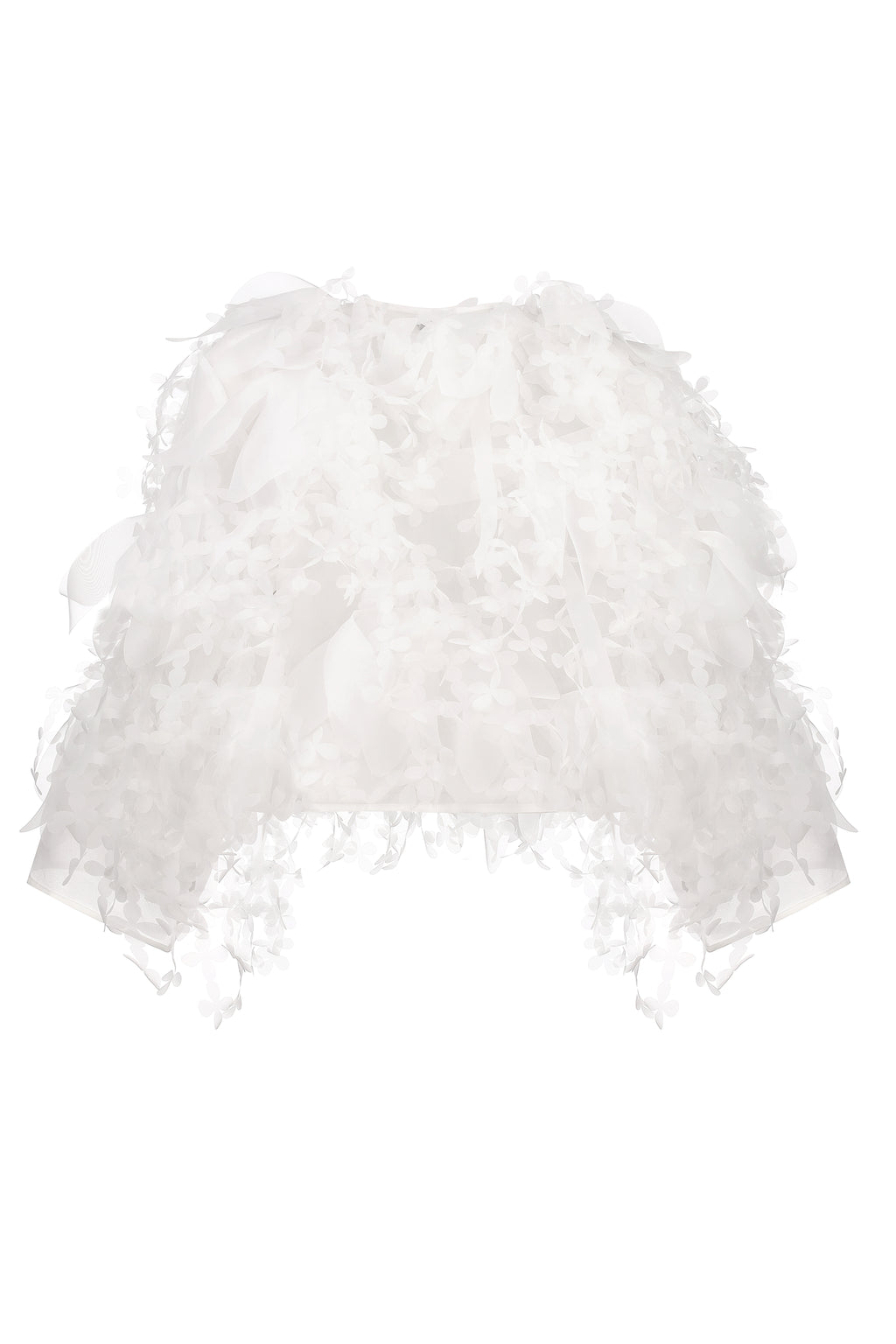 Voluminous sheer floral-appliqué blouse in white