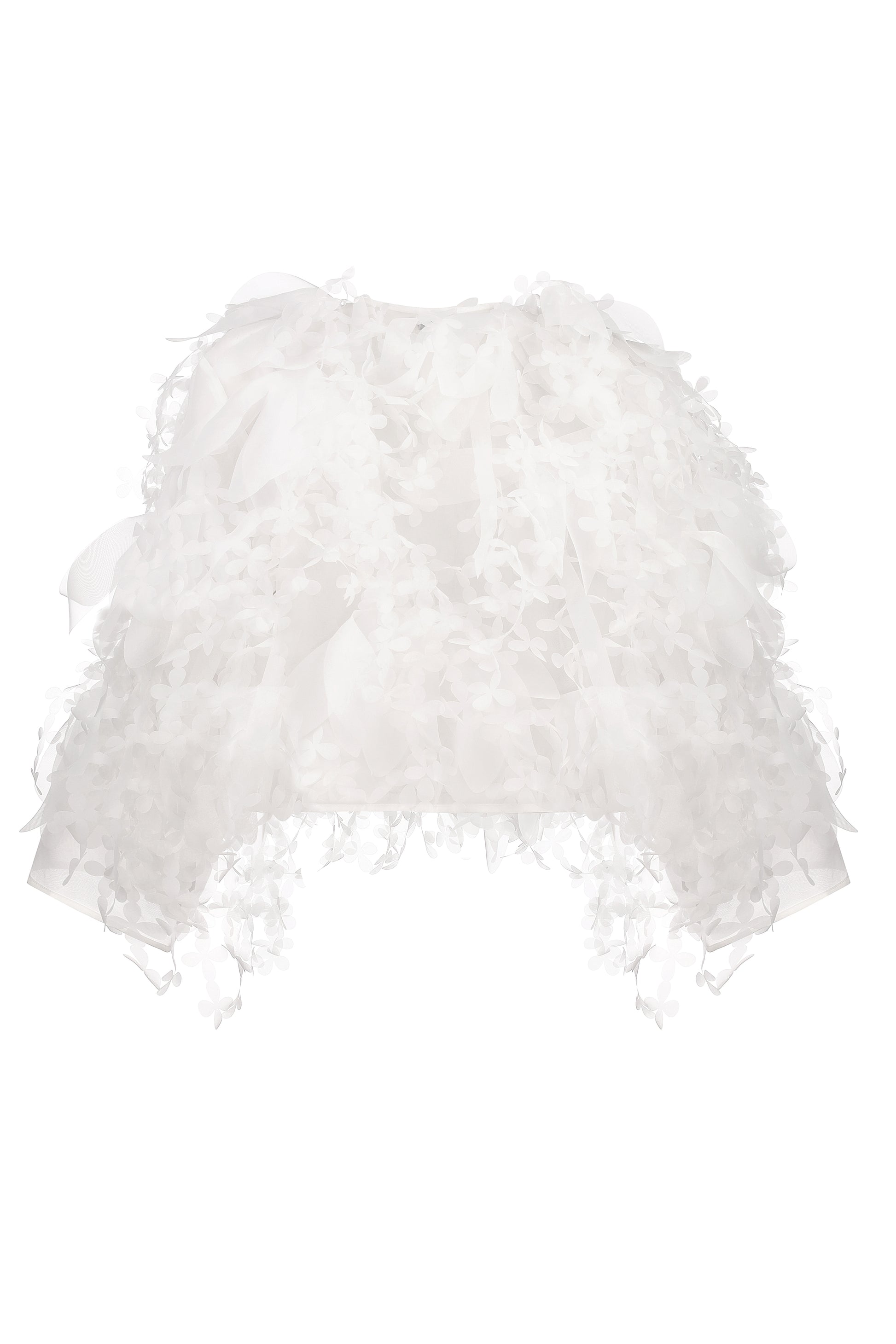 Voluminous sheer floral-appliqué blouse in white