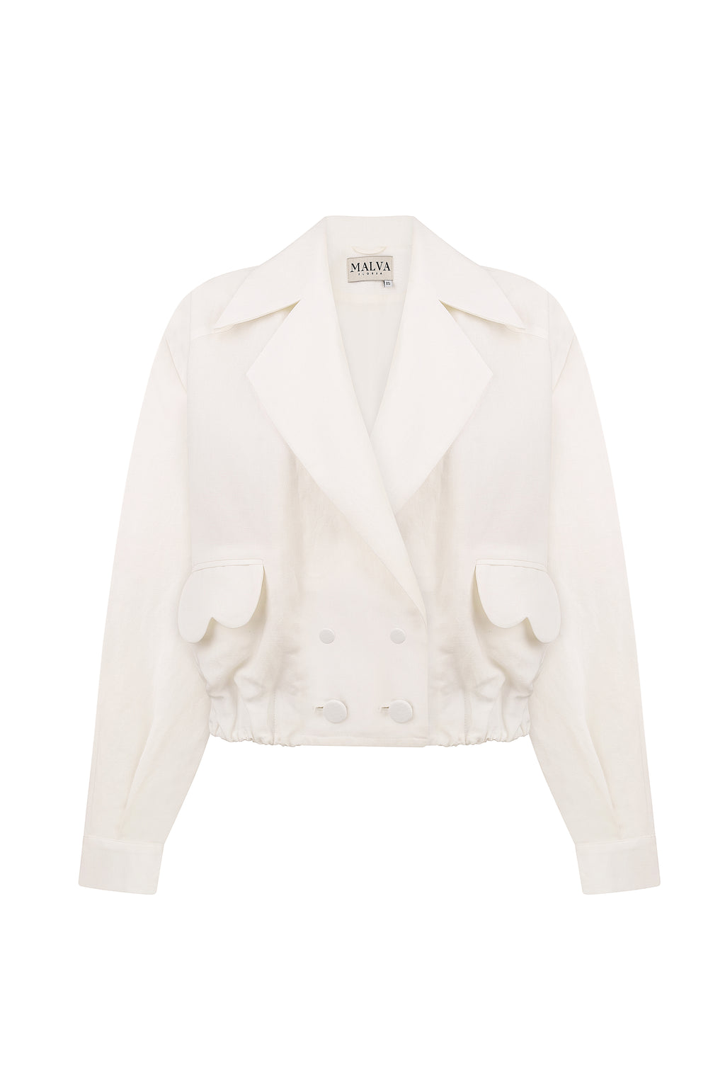 Cropped linen blazer with architectural pockets in ivory