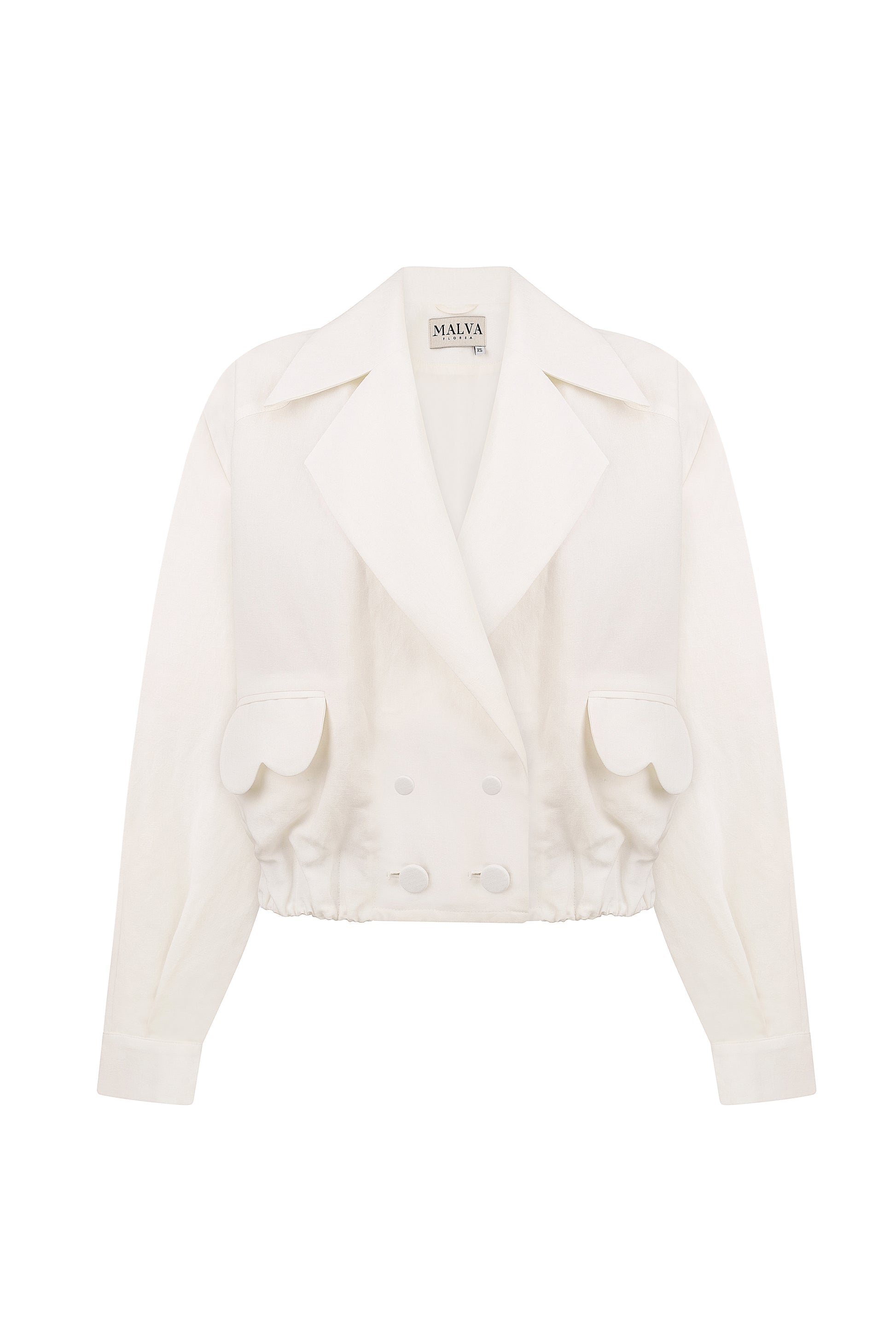 Cropped linen blazer with architectural pockets in ivory