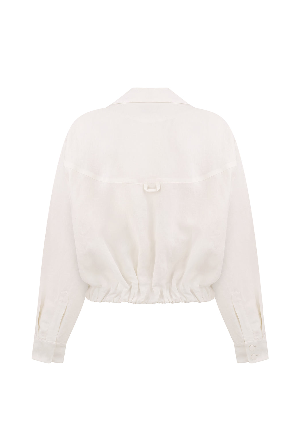 Cropped linen blazer with architectural pockets in ivory