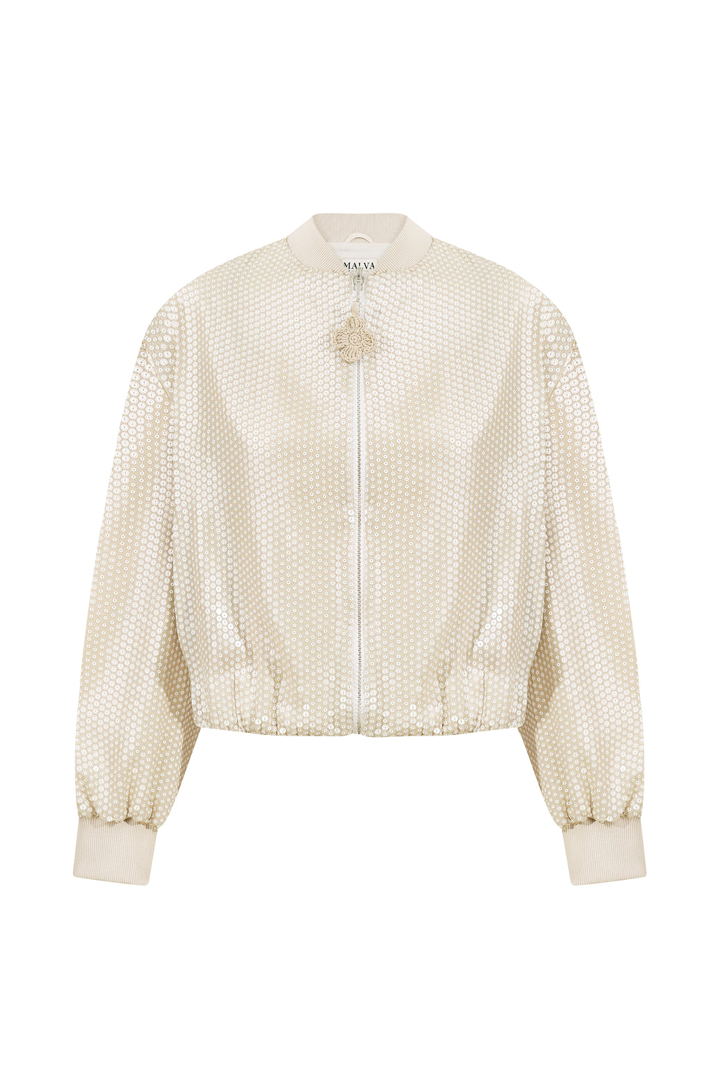 Sequined blazer with crochet closure in beige