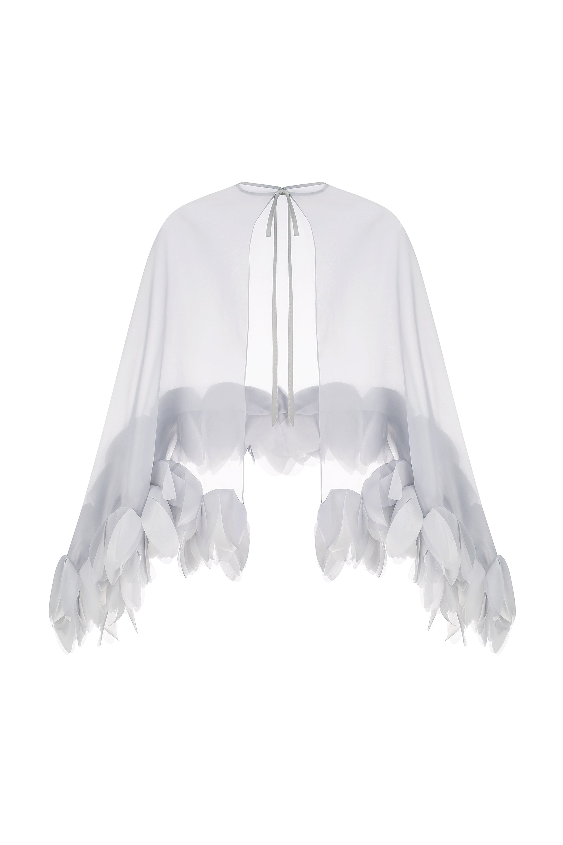 Bustier top with sheer floral cape in gray