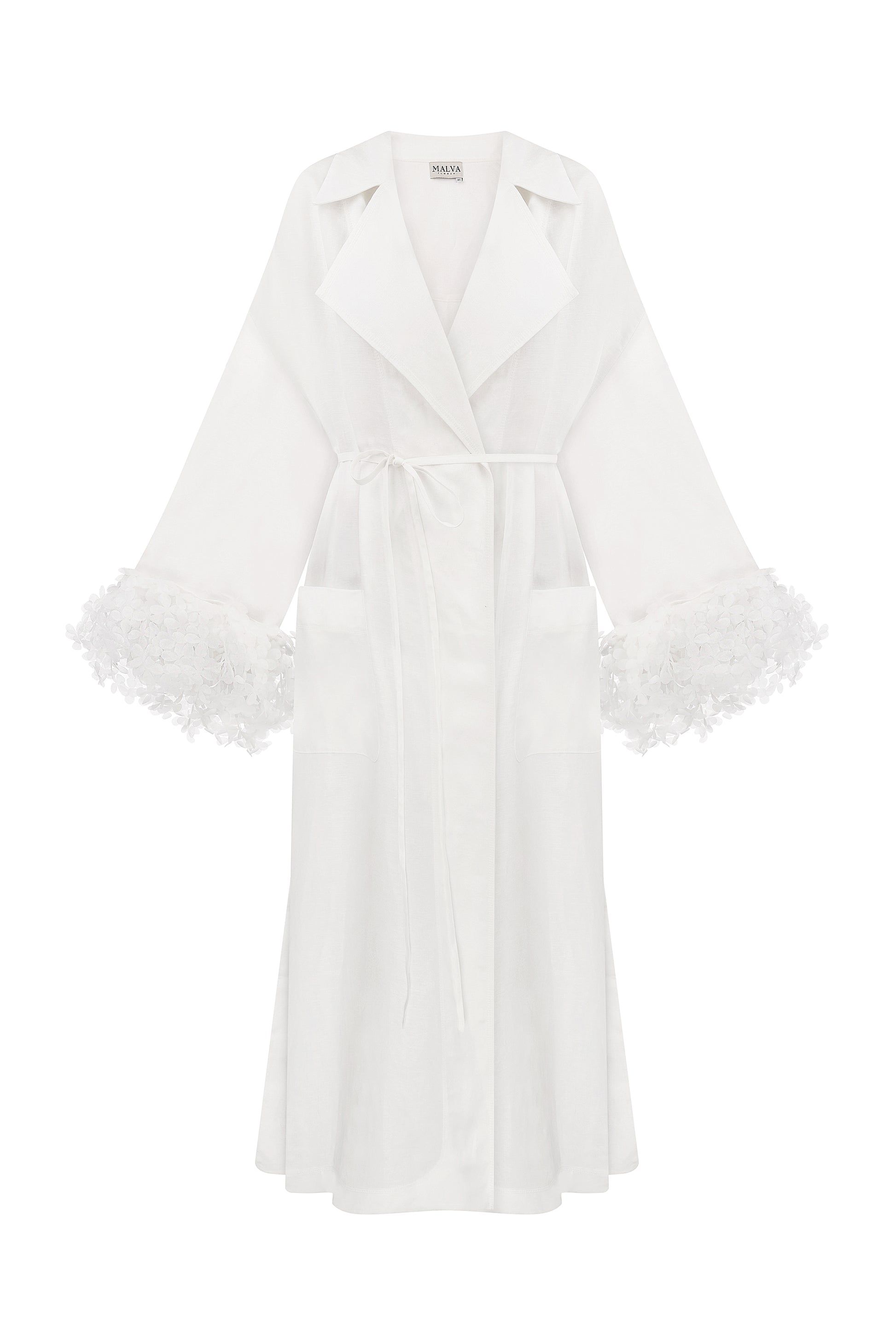 Floral-sleeve cape trench coat in ivory