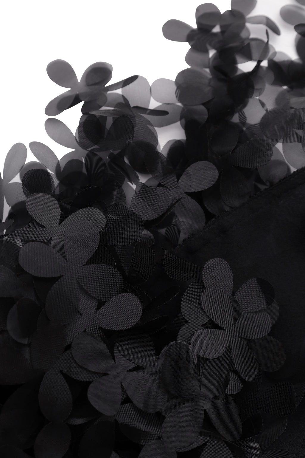 Slip dress with floral appliqué cape in black