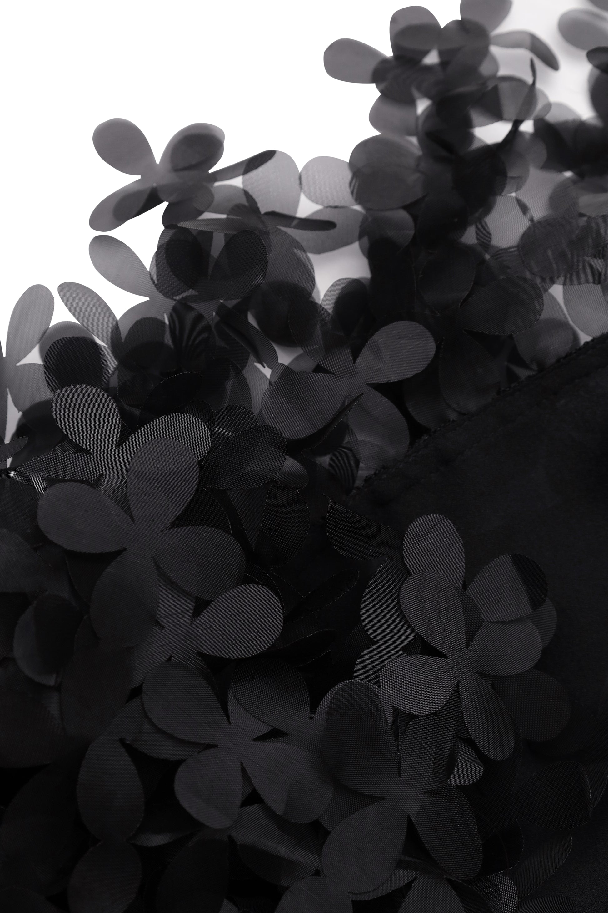 Slip dress with floral appliqué cape in black