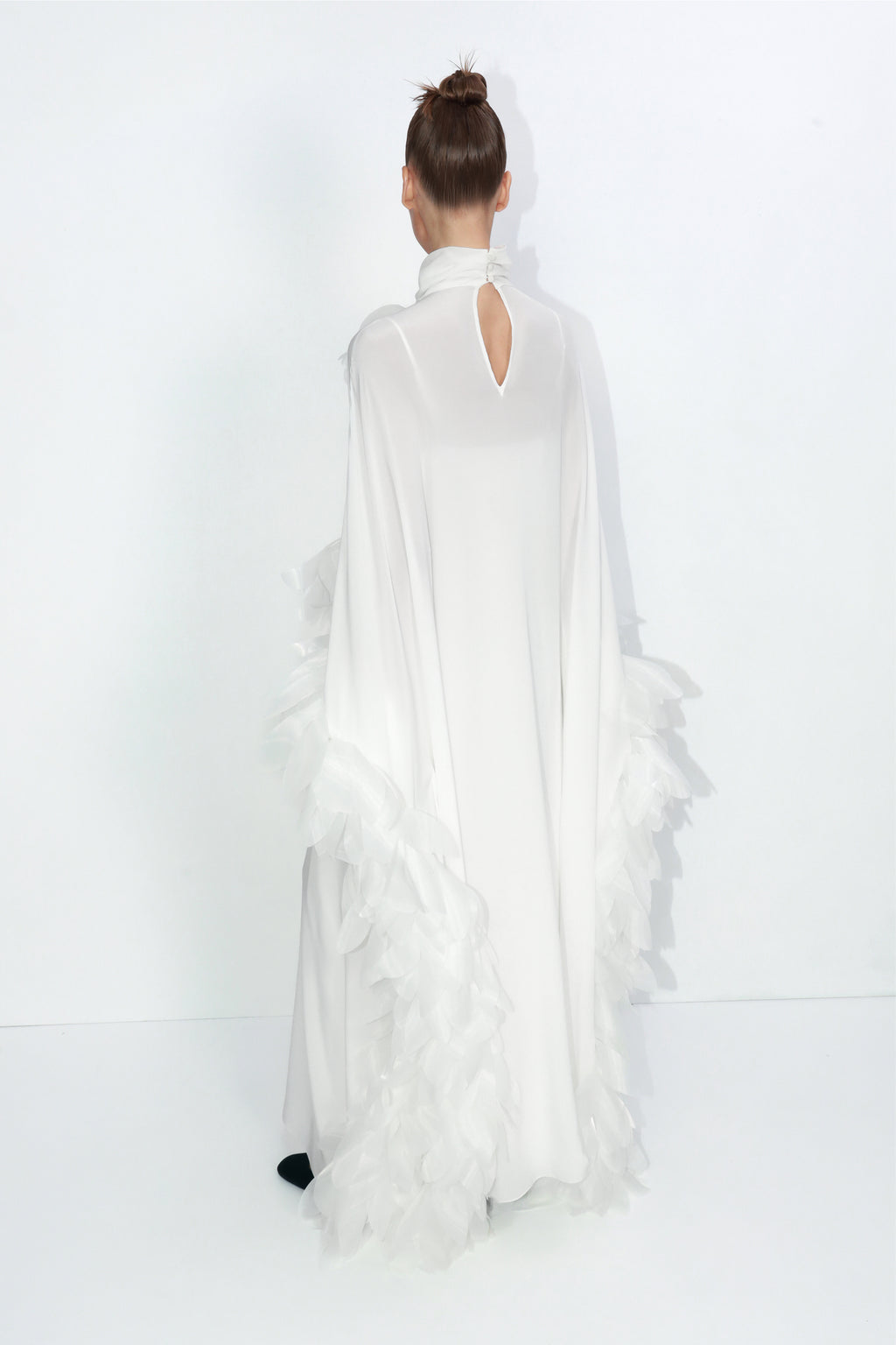 Bridal slip dress with floral cape in ivory