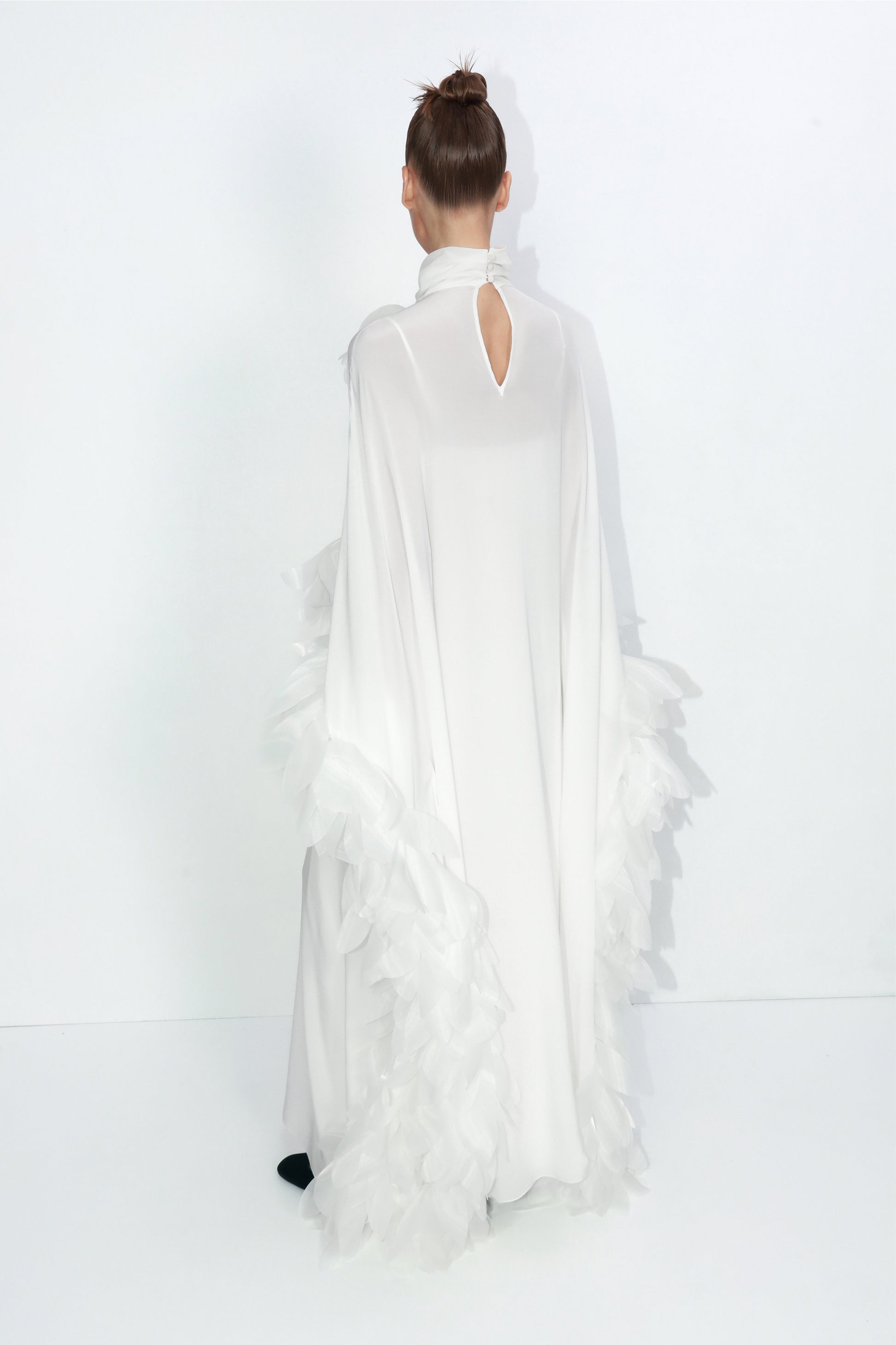 Bridal slip dress with floral cape in ivory