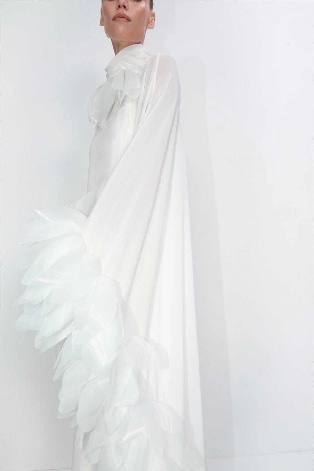 Bridal slip dress with floral cape in ivory