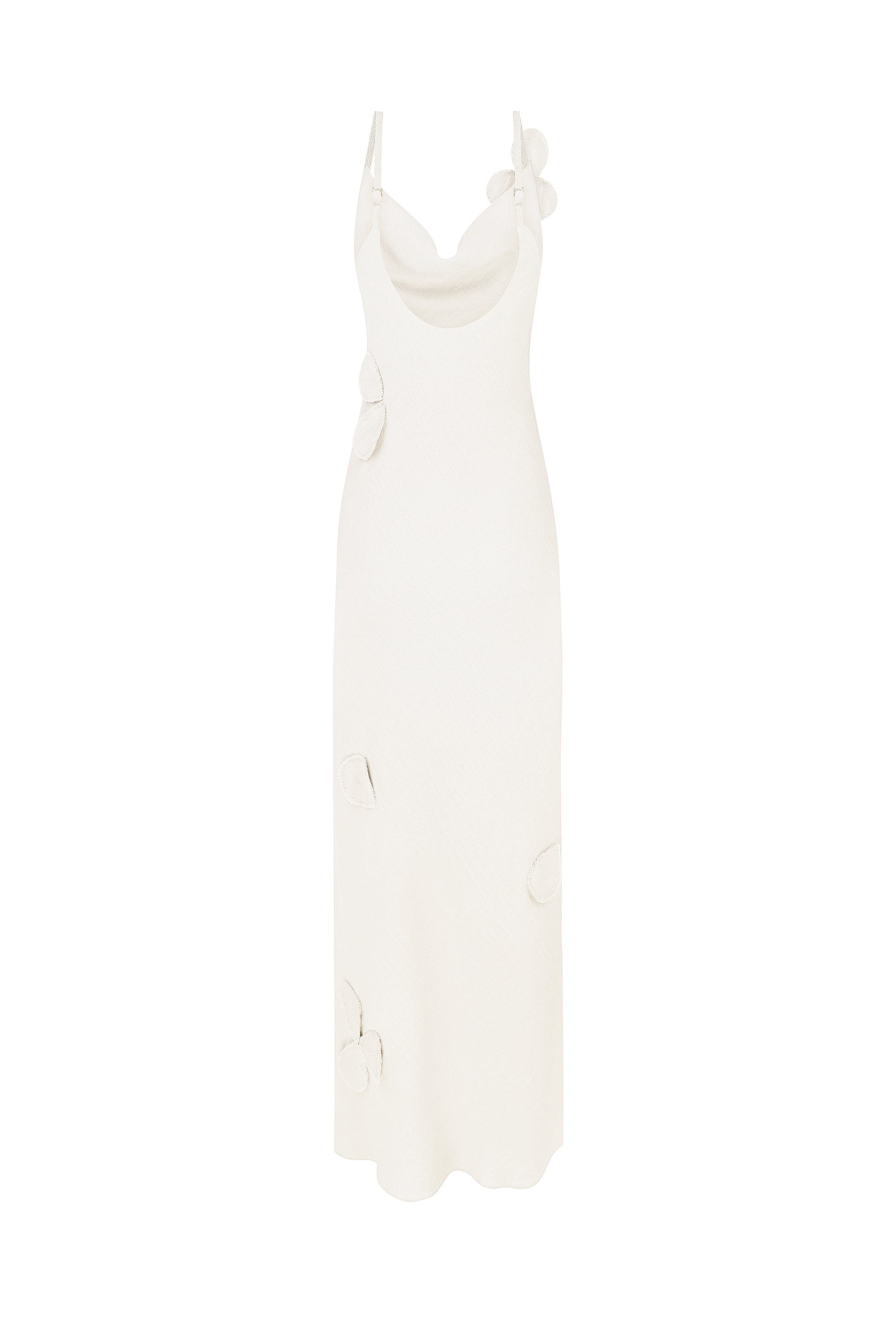 Petal-adorned linen-viscose slip dress in ivory