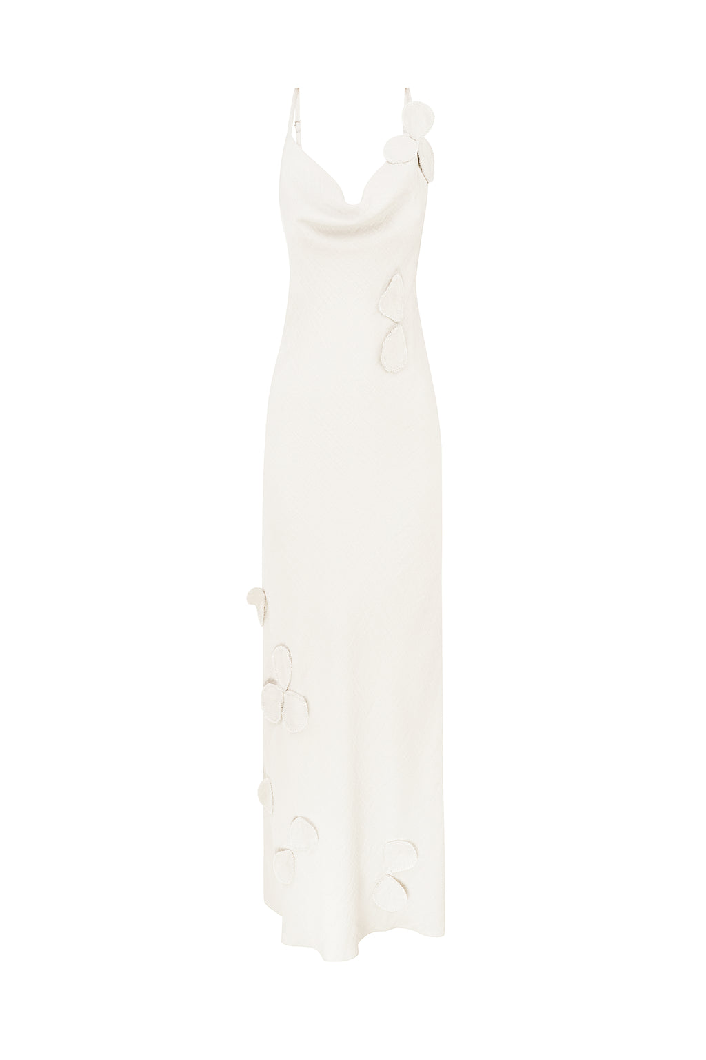 Petal-adorned linen-viscose slip dress in ivory