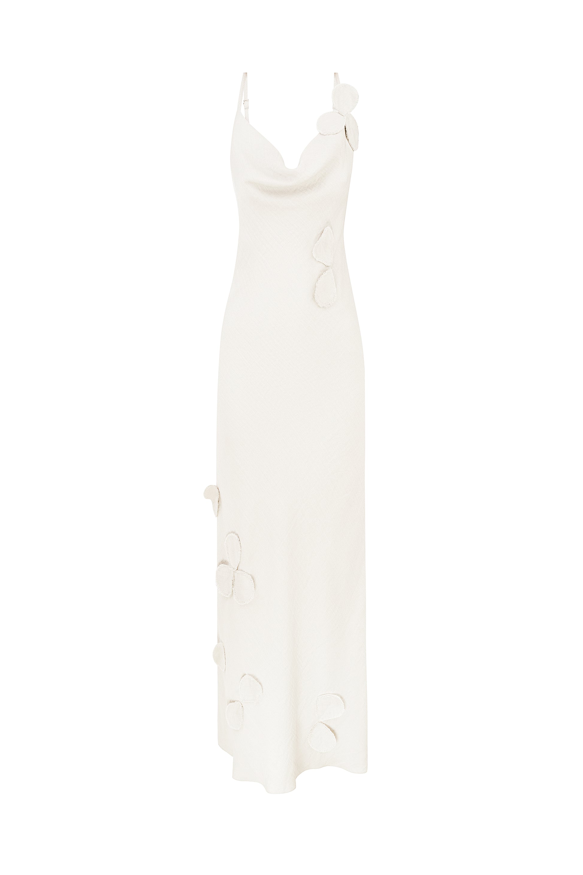 Petal-adorned linen-viscose slip dress in ivory