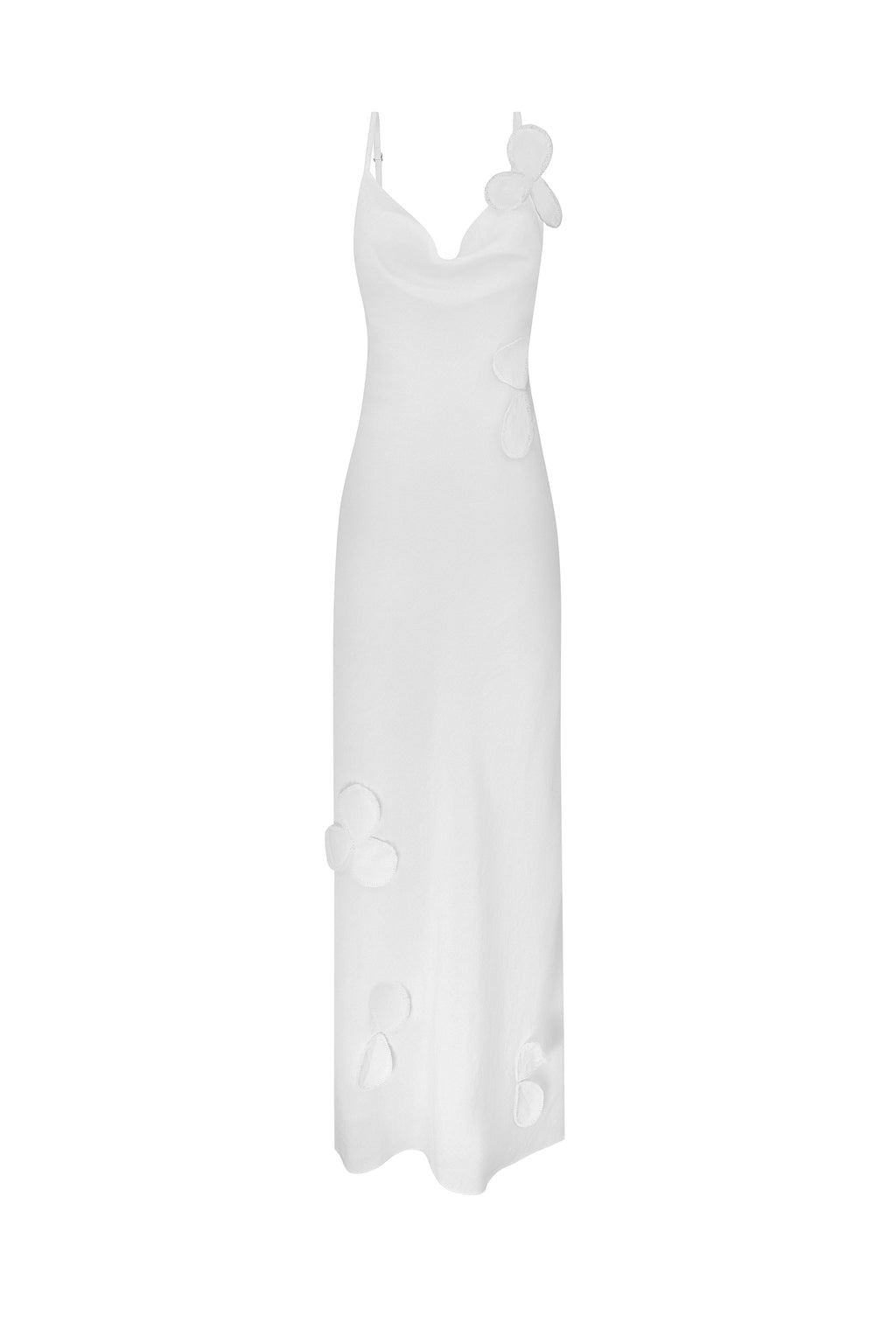 Petal-adorned midi slip dress in gray