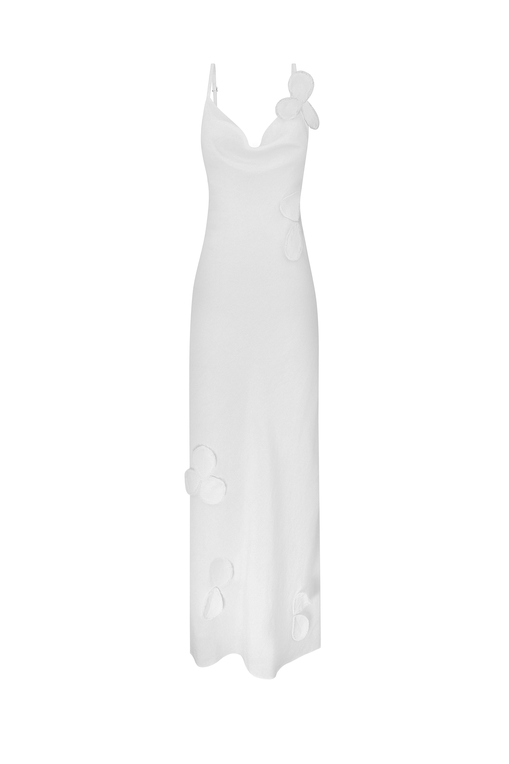 Petal-adorned midi slip dress in gray