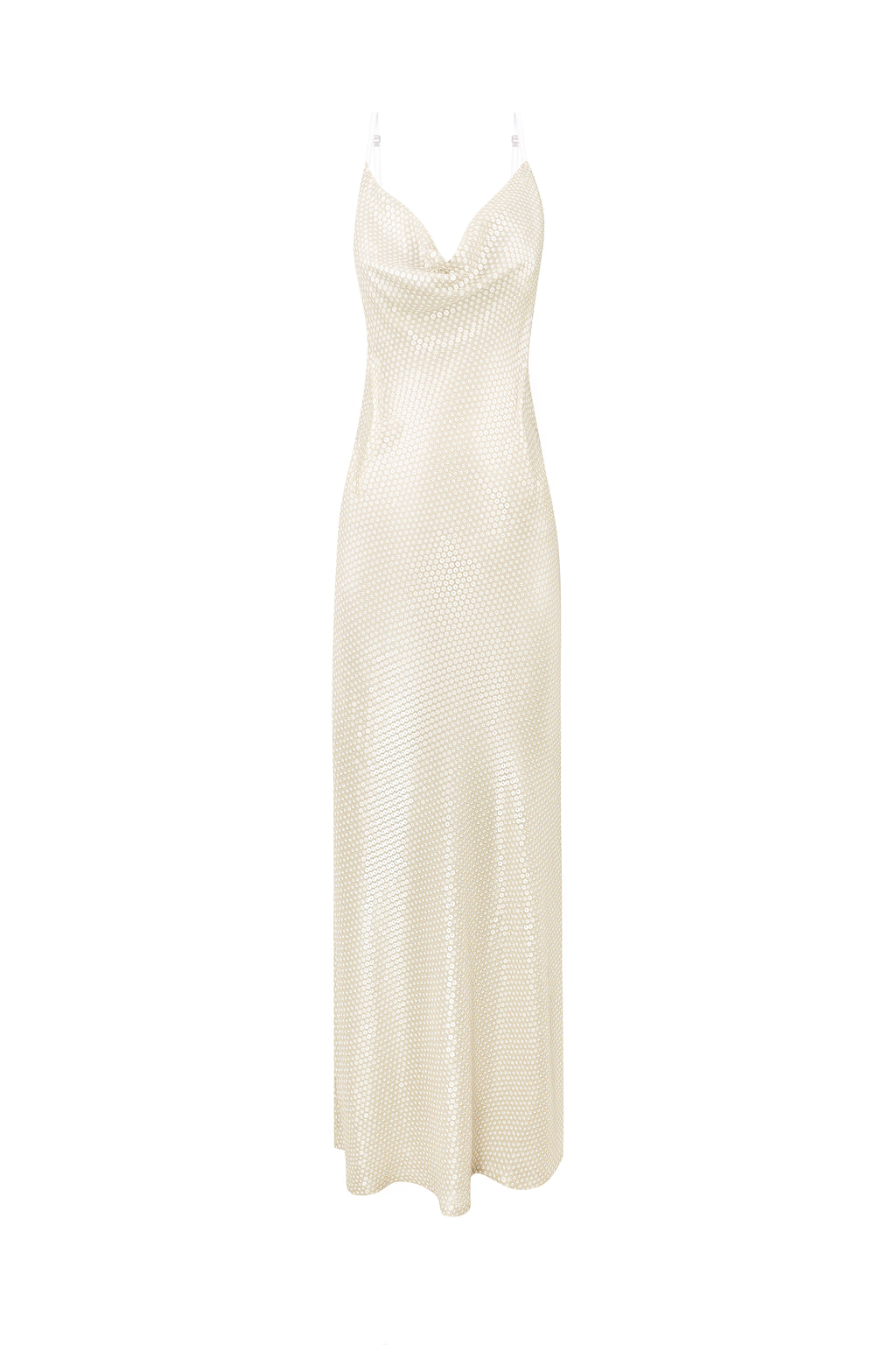 Draped sequin midi slip dress in beige