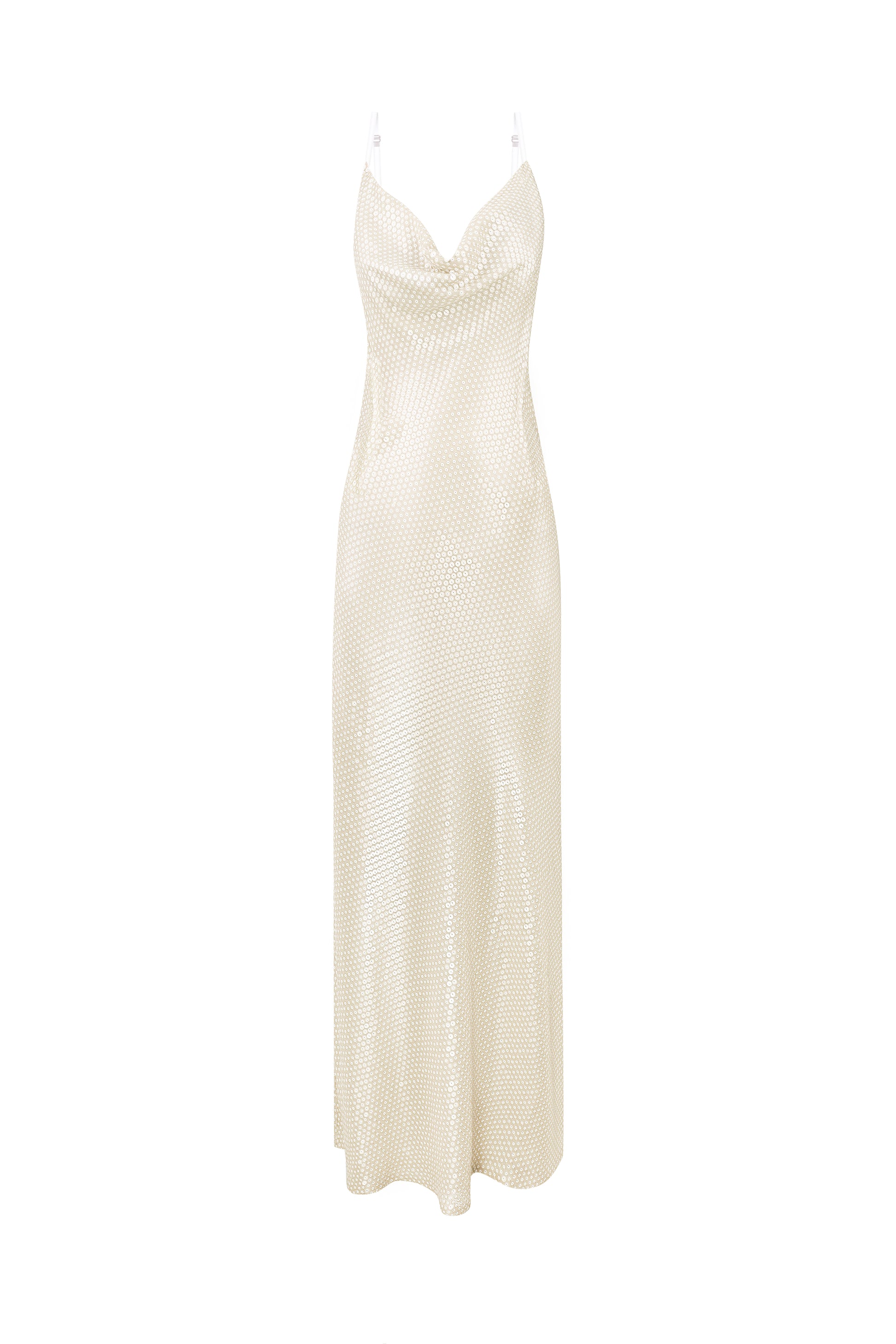 Draped sequin midi slip dress in beige
