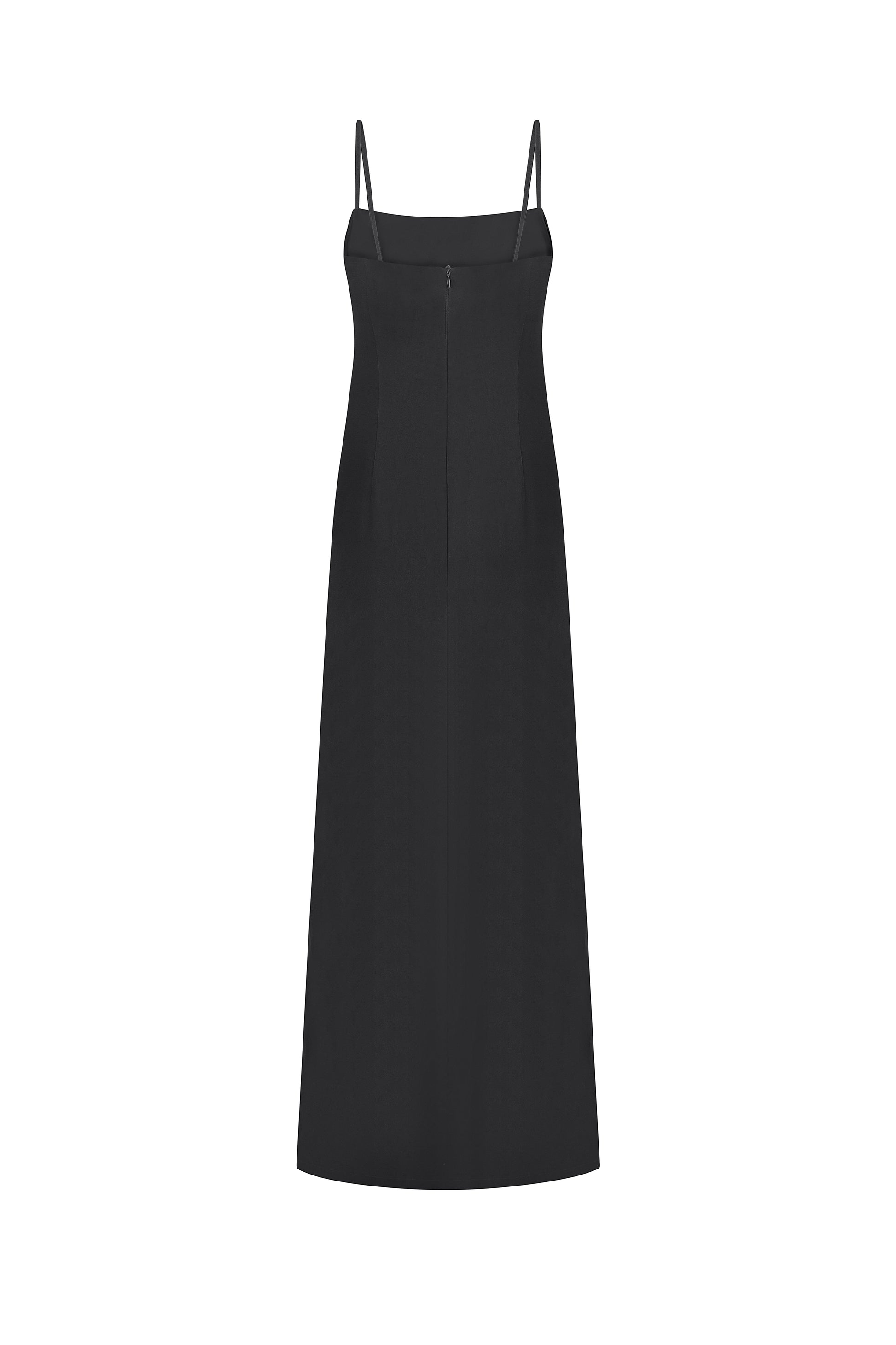 Slip dress with floral ruffle cape in black