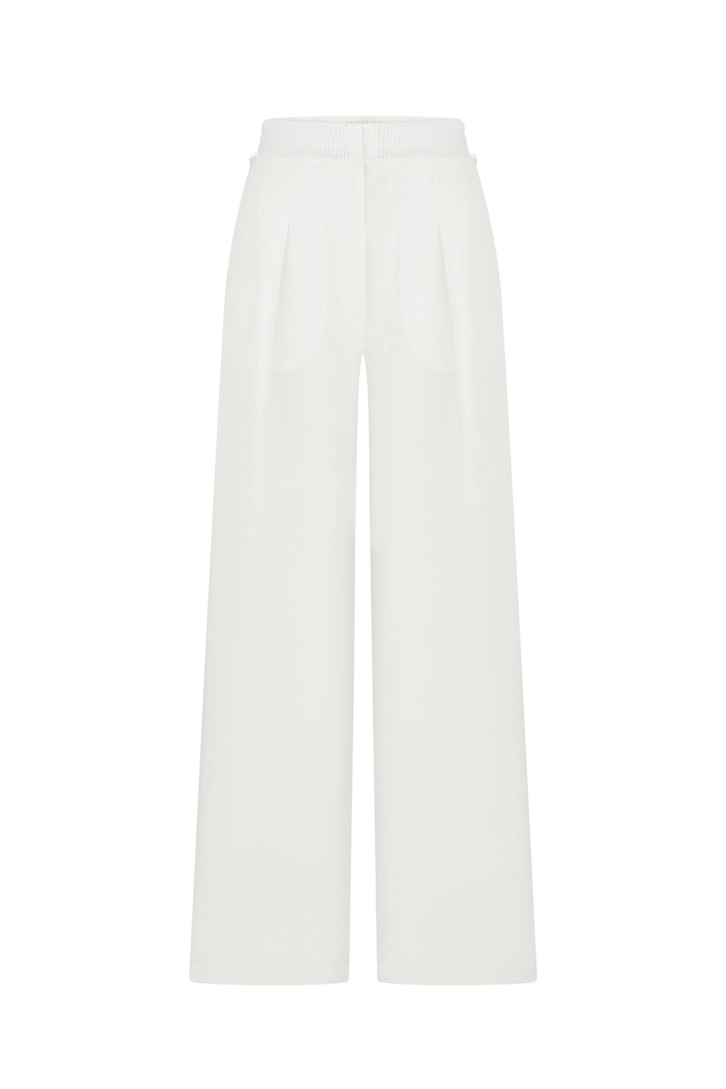 Wide-leg linen-viscose trousers in ivory