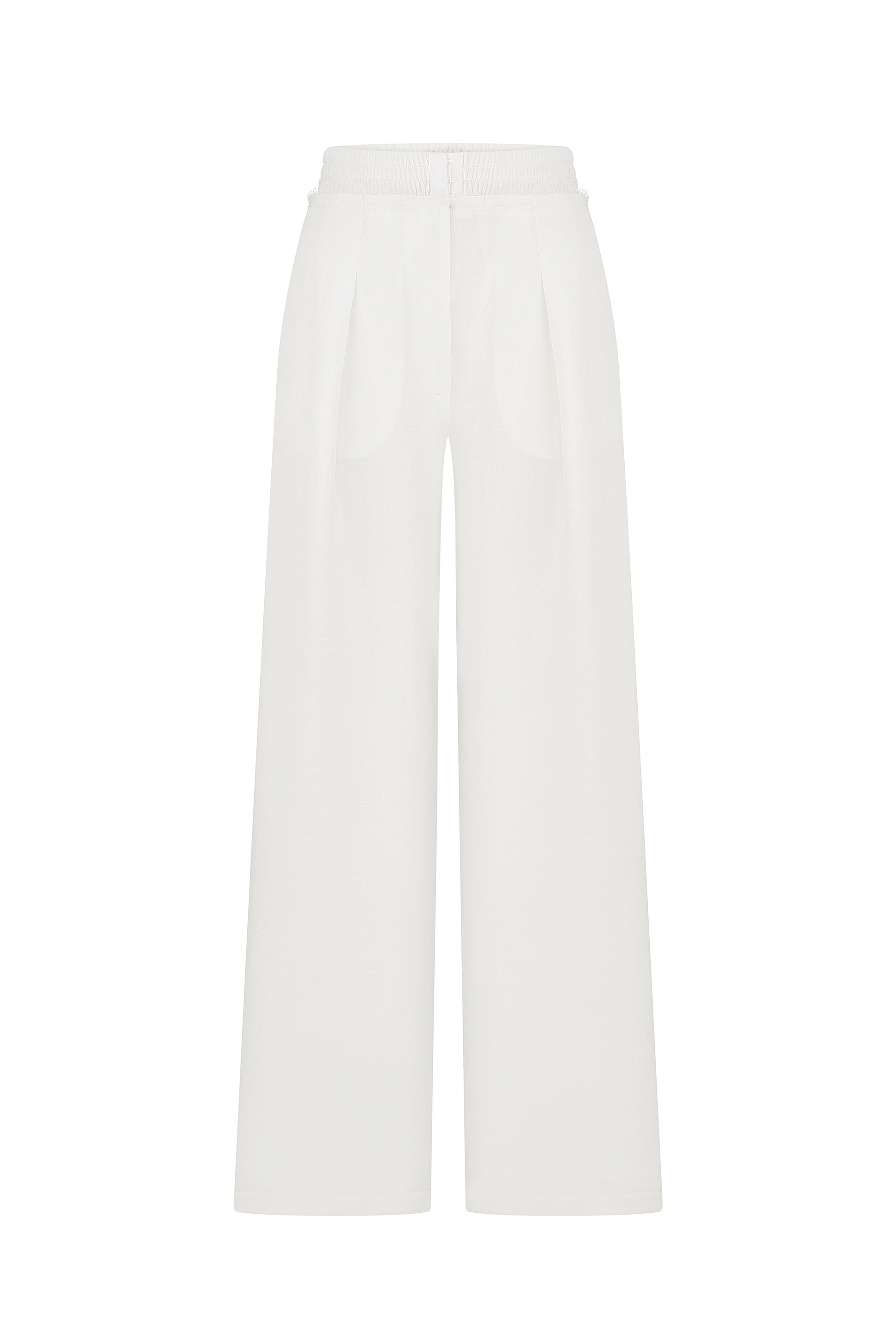 Wide-leg linen-viscose trousers in ivory