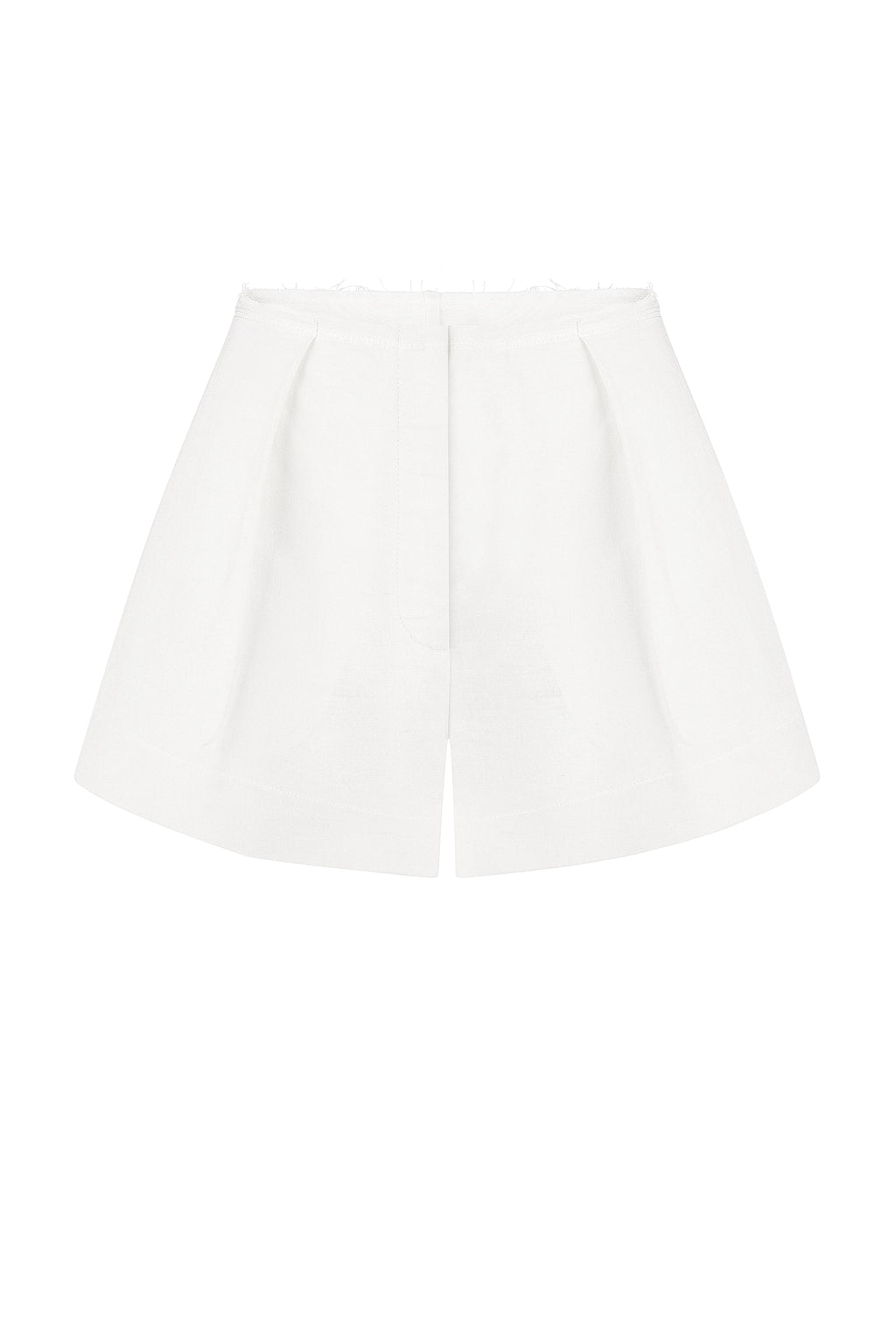 Tailored linen-viscose mini shorts in ivory
