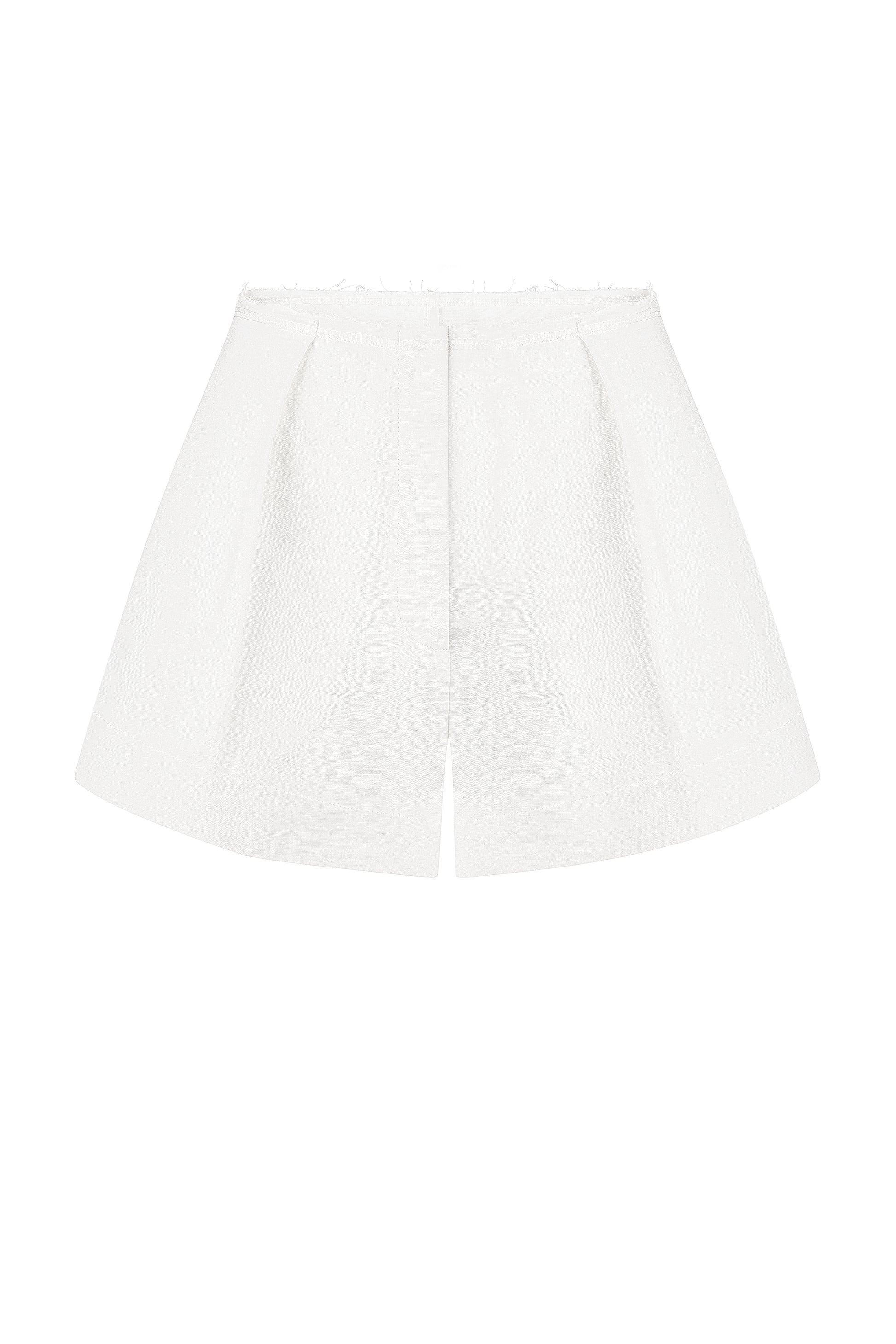 Tailored linen-viscose mini shorts in ivory