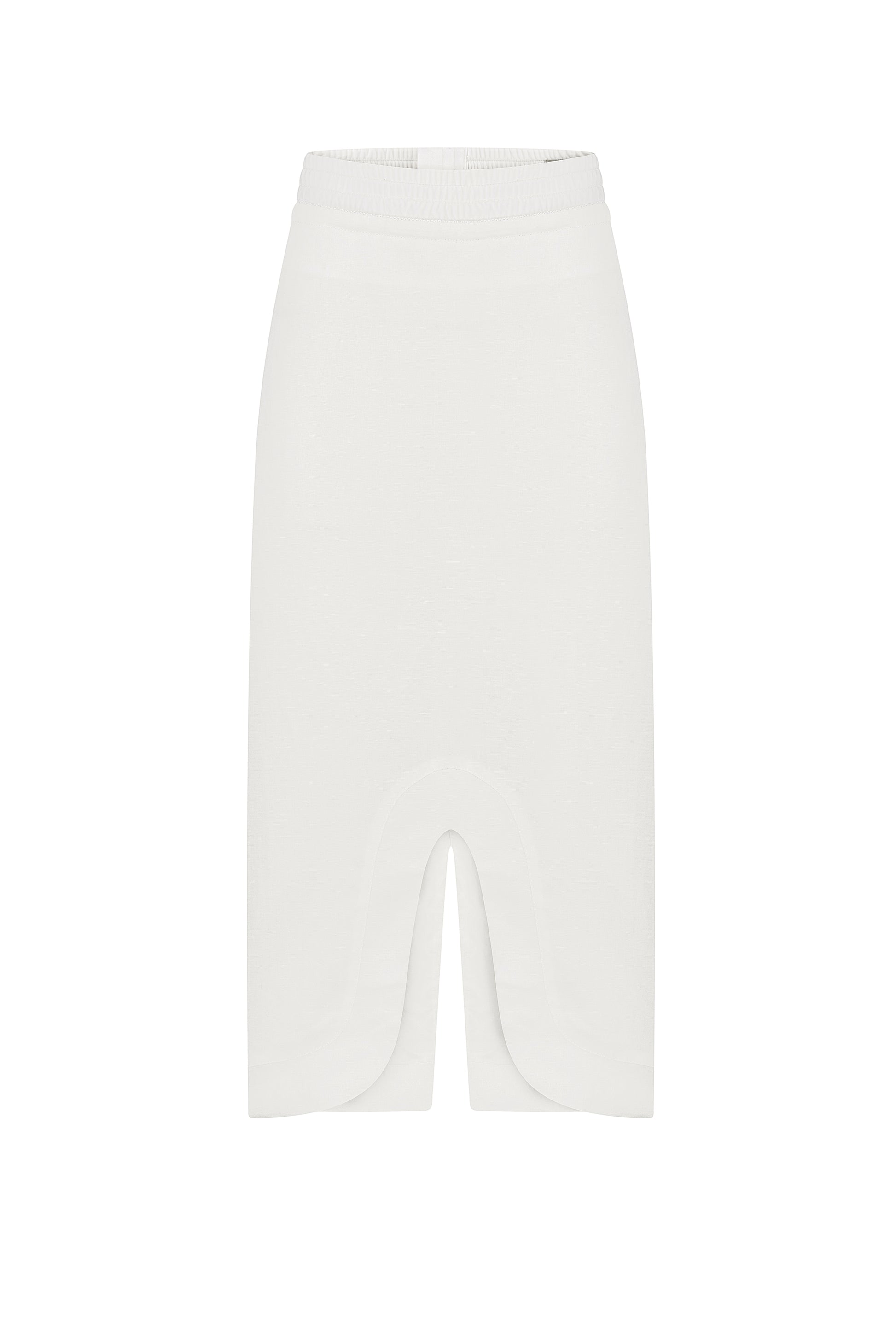 Clean-line front-slit midi skirt in ivory