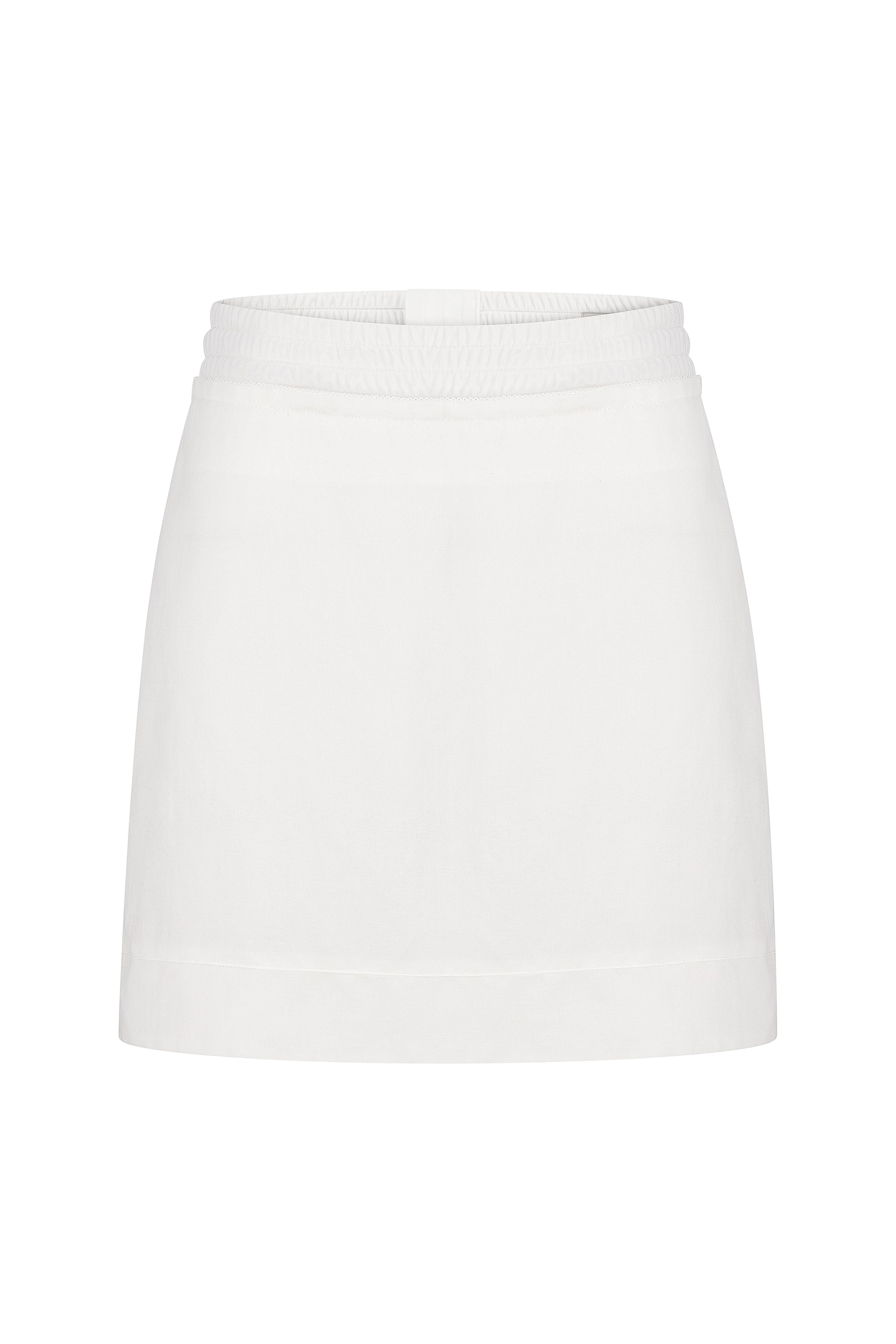 Tailored linen-viscose mini skirt in ivory